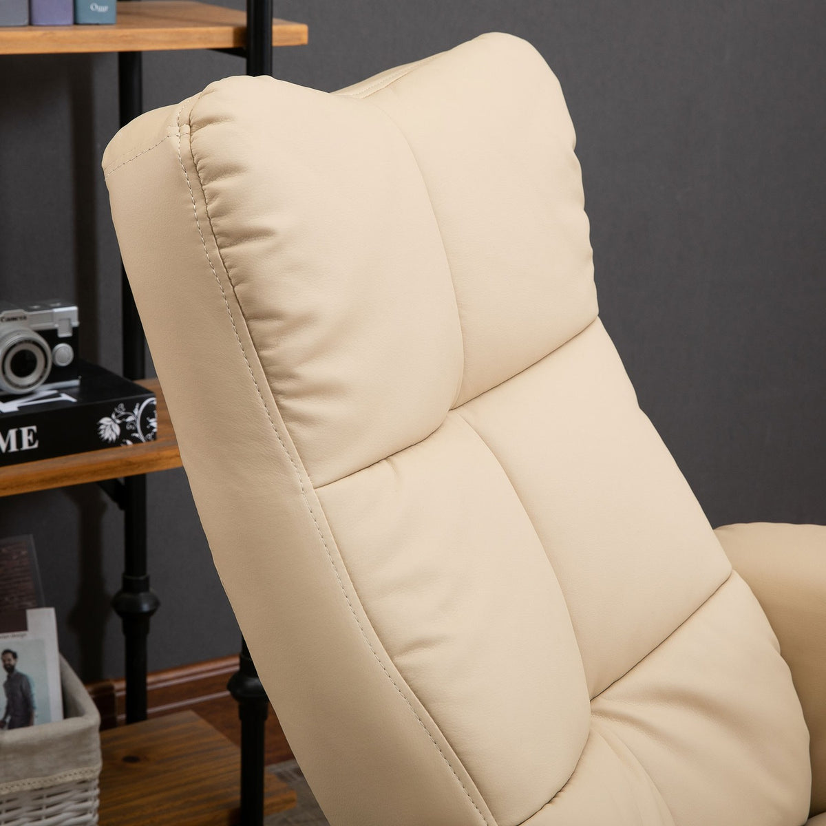 Relaxation chair, massage chair with footstool, TV chair, 145° tilt, recliner, faux leather, cream white