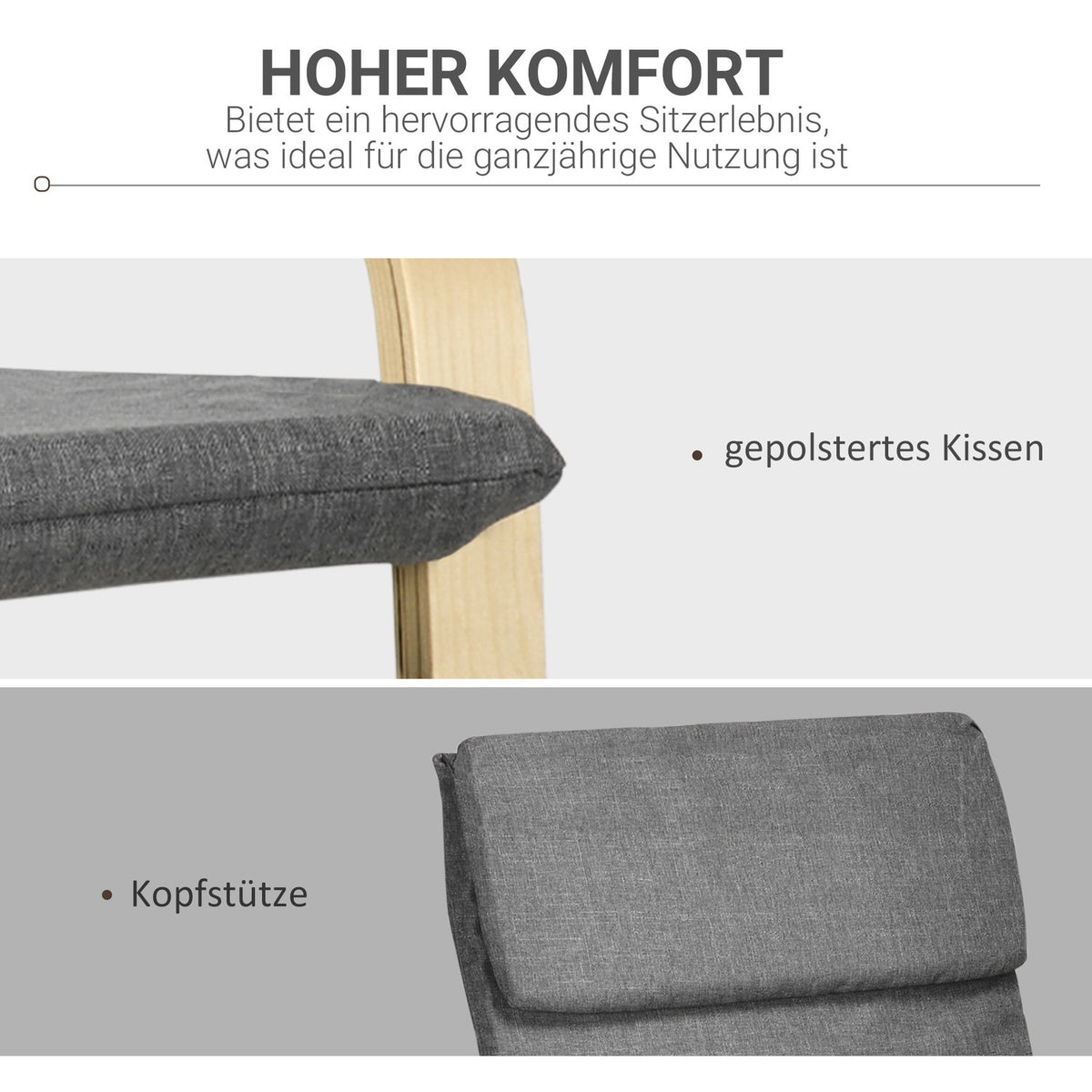Relaxation chair, relaxation chair, recliner with pillows, swing chair, dining chair with linen look for living room, birch wood, dark gray 66.5 x 80 x 99cm