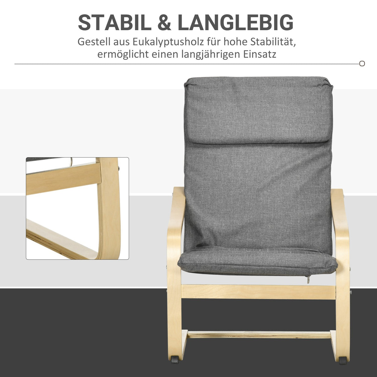 Relaxation chair, relaxation chair, recliner with pillows, swing chair, dining chair with linen look for living room, birch wood, dark gray 66.5 x 80 x 99cm