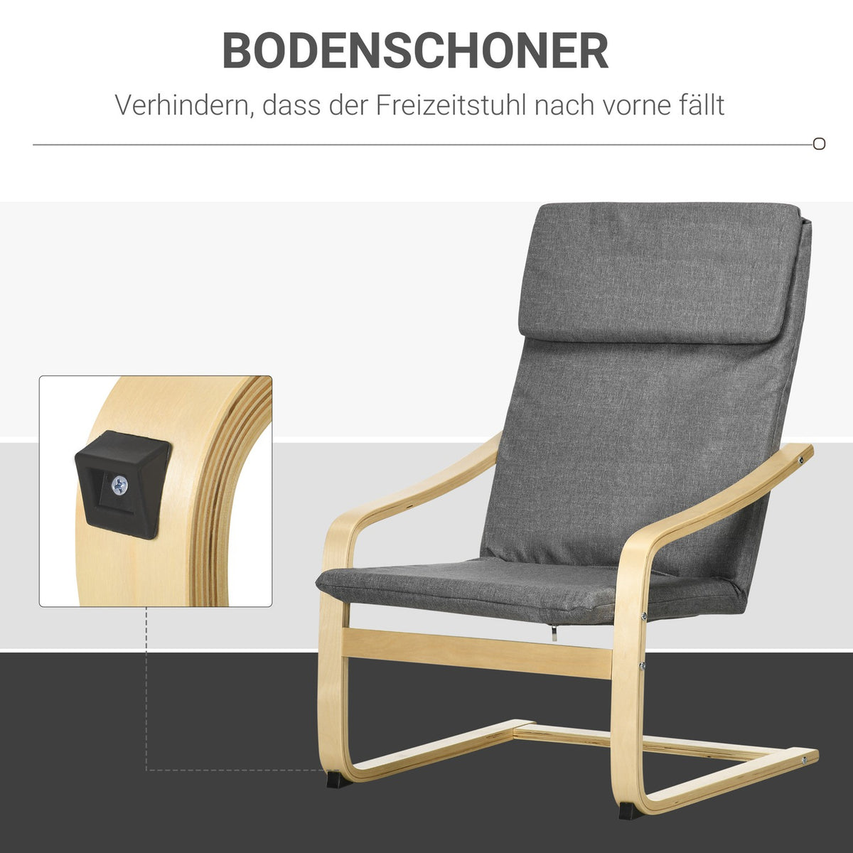 Relaxation chair, relaxation chair, recliner with pillows, swing chair, dining chair with linen look for living room, birch wood, dark gray 66.5 x 80 x 99cm