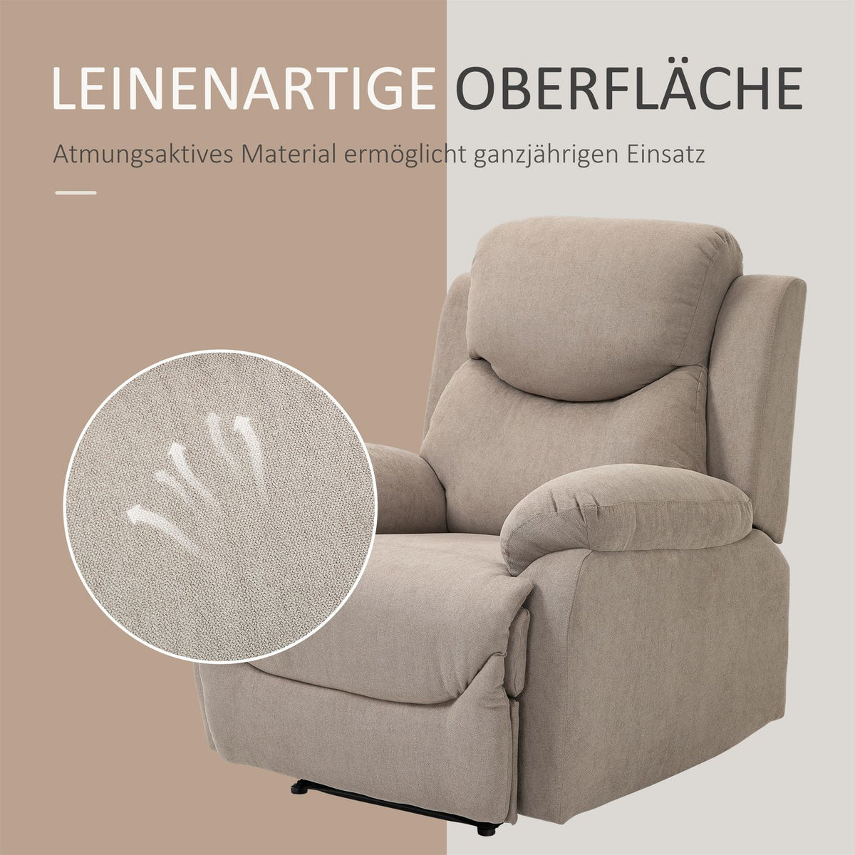 Relaxation chair single sofa lounger with 150° inclination, TV chair in linen look, beige, 97x96x105.5cm