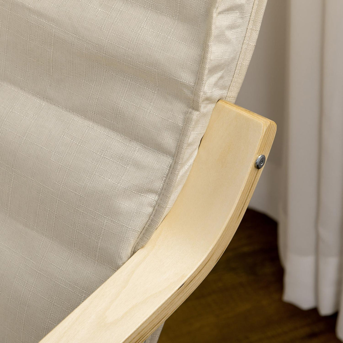 Relaxation chair, swing chair, recliner, relaxation chair with adjustable footrest, dining chair with linen look for living room, birch wood, cream white 66.5 x 94 x 100cm