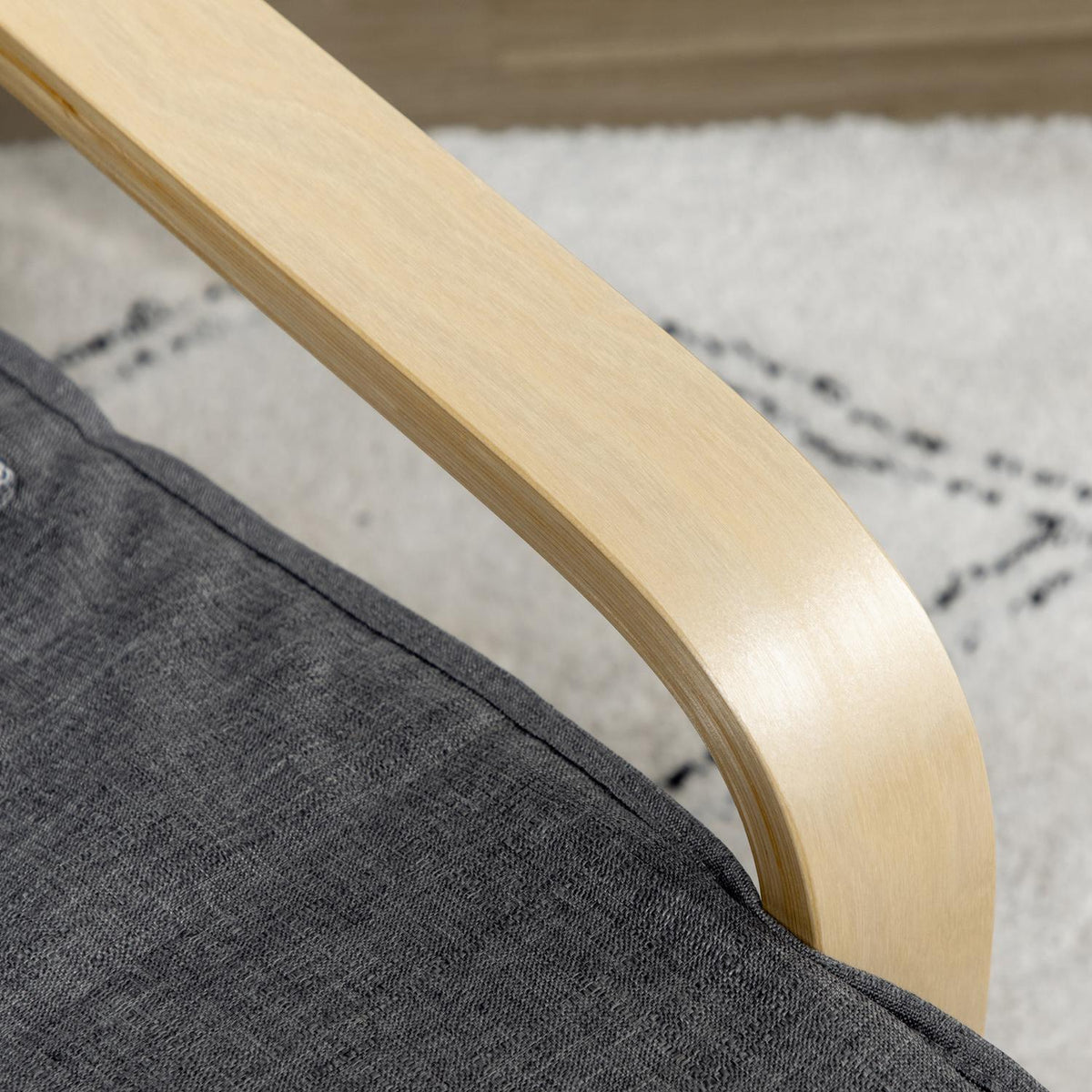 Relaxation chair, swing chair, recliner, relaxation chair with adjustable footrest, dining chair with linen look for living room, birch wood, gray 66.5 x 94 x 100cm