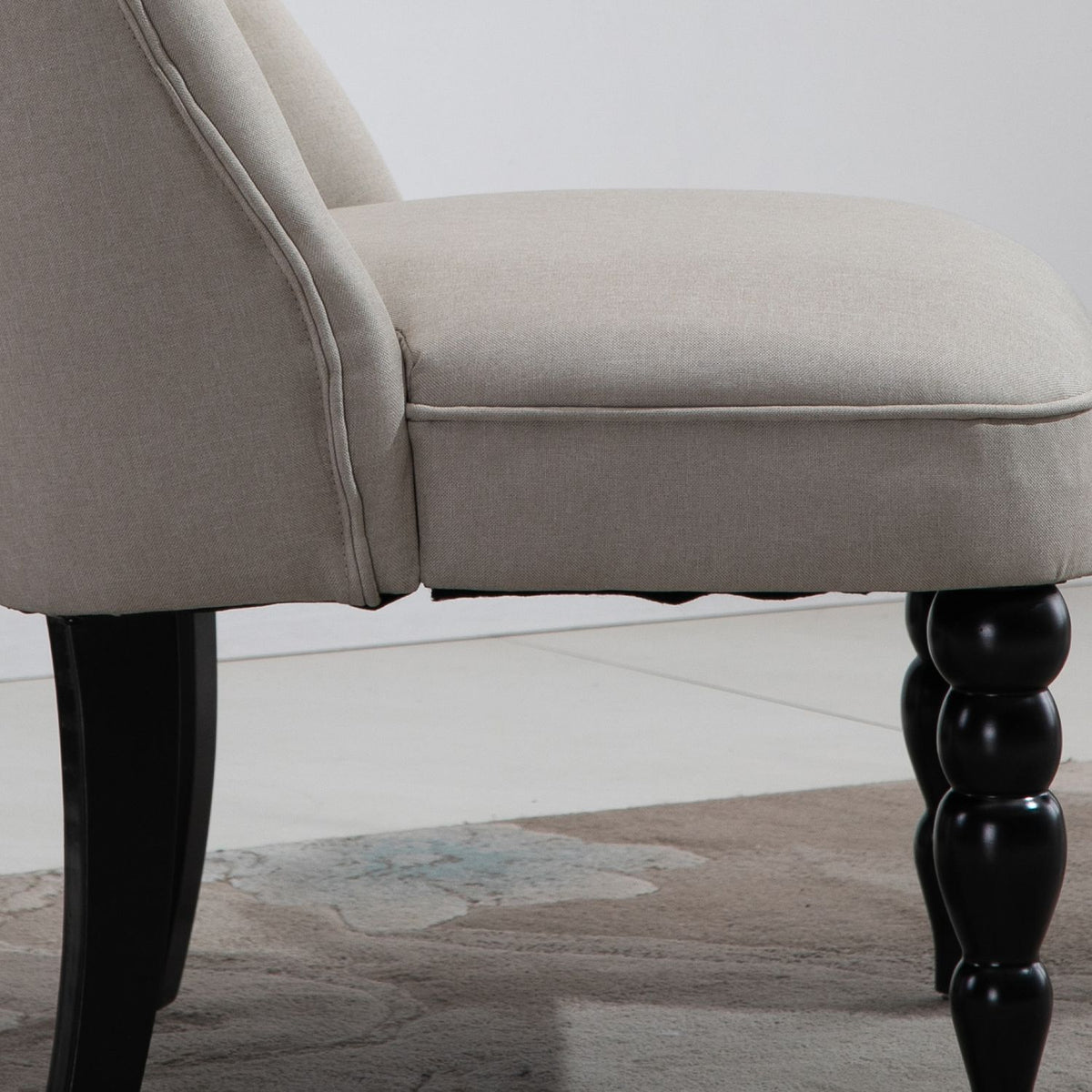 Relaxation chair, vintage recliner, relaxation chair, upholstered chair, dining room chair, linen cover, wooden frame, beige + black, 67 x 67 x 78 cm