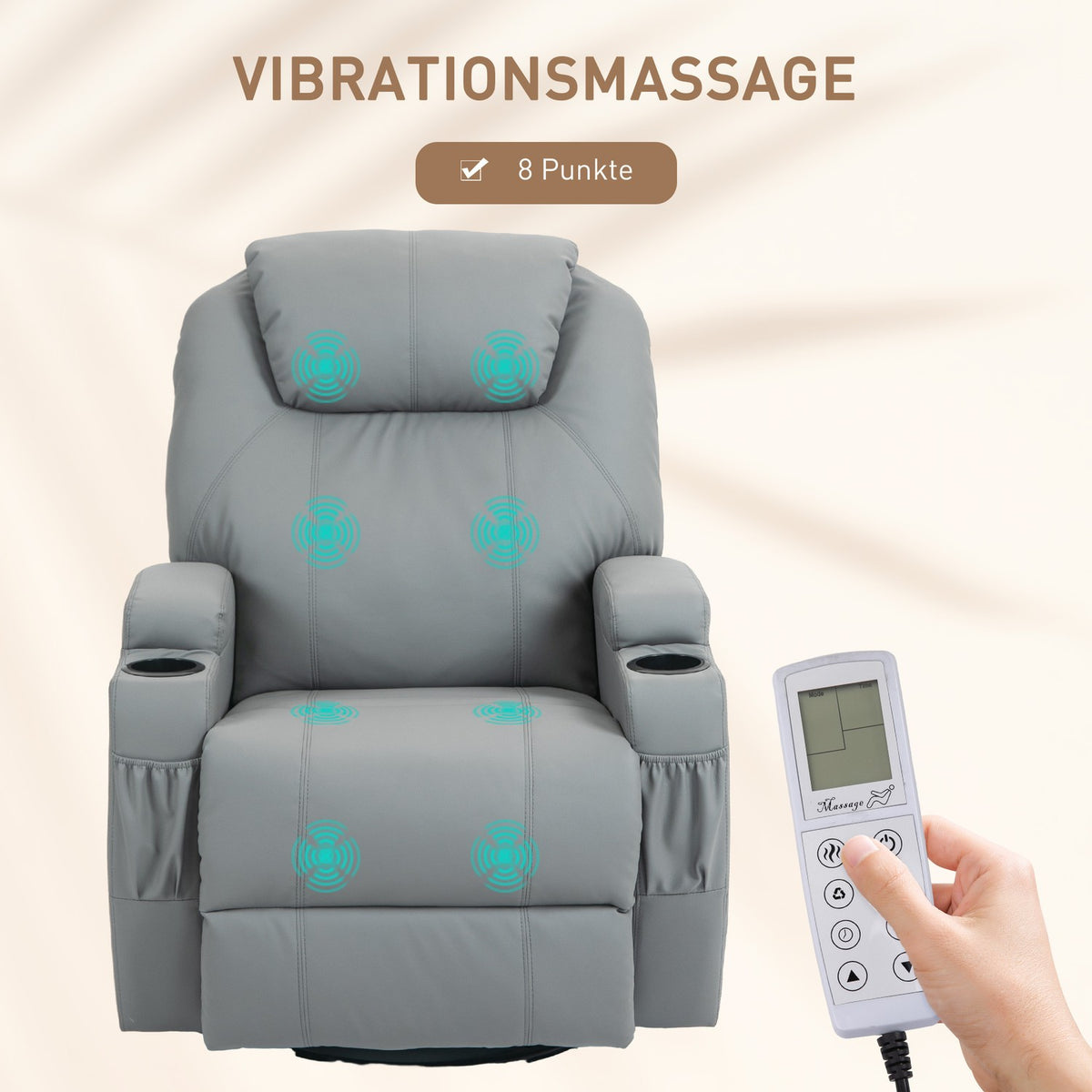 Relaxation chair with electric massage function, TV chair with reclining function, rocker function, swivel TV chair with spring system