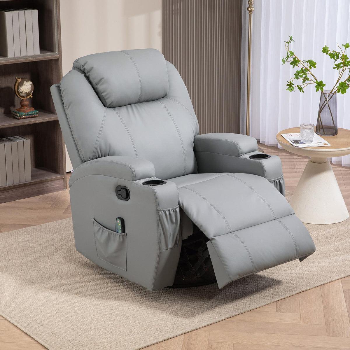 Relaxation chair with electric massage function, TV chair with reclining function, rocker function, swivel TV chair with spring system