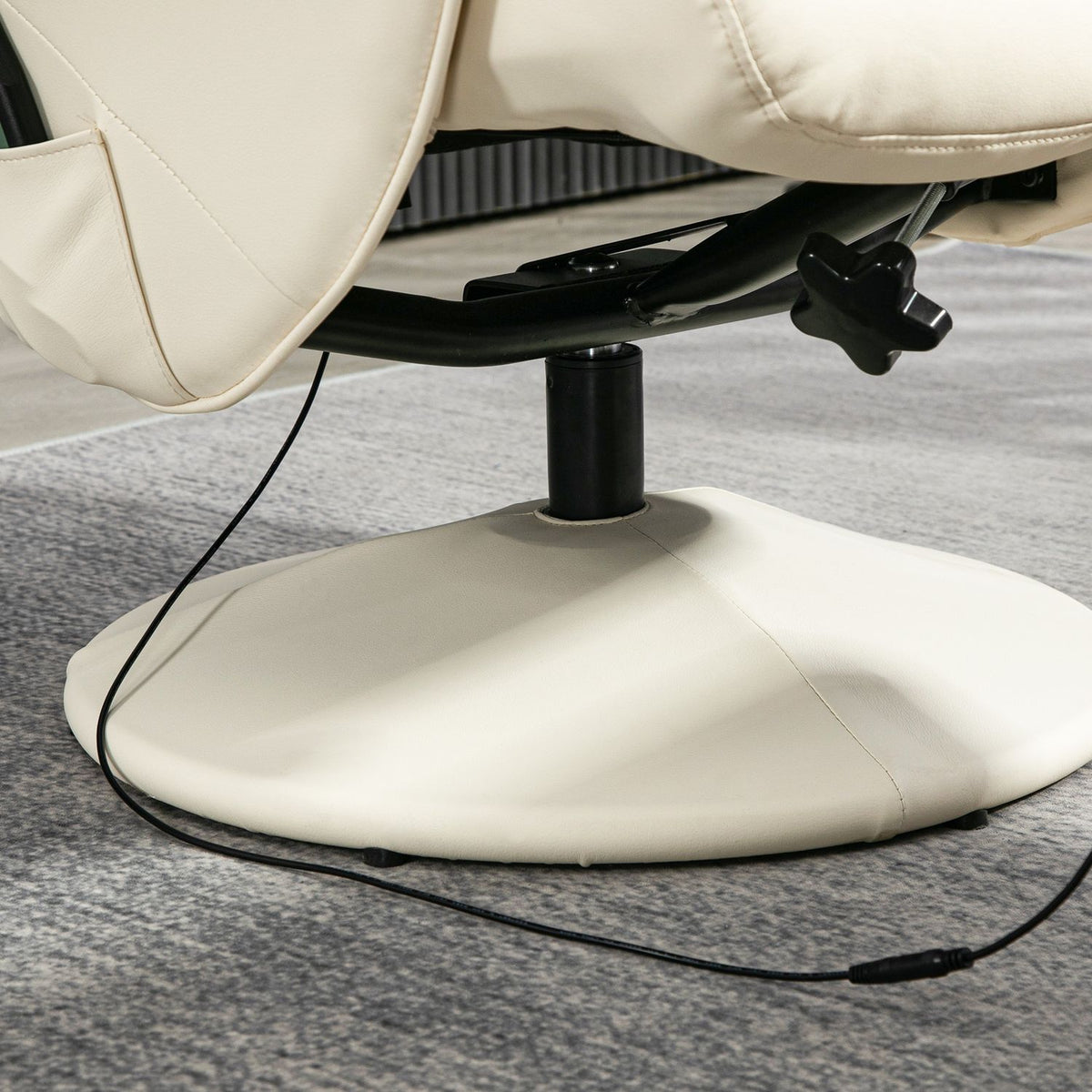 Relaxation chair with footstool, electric massage chair with reclining function, 10 massage points, rotating TV chair with side pocket, remote control, faux leather, cream white