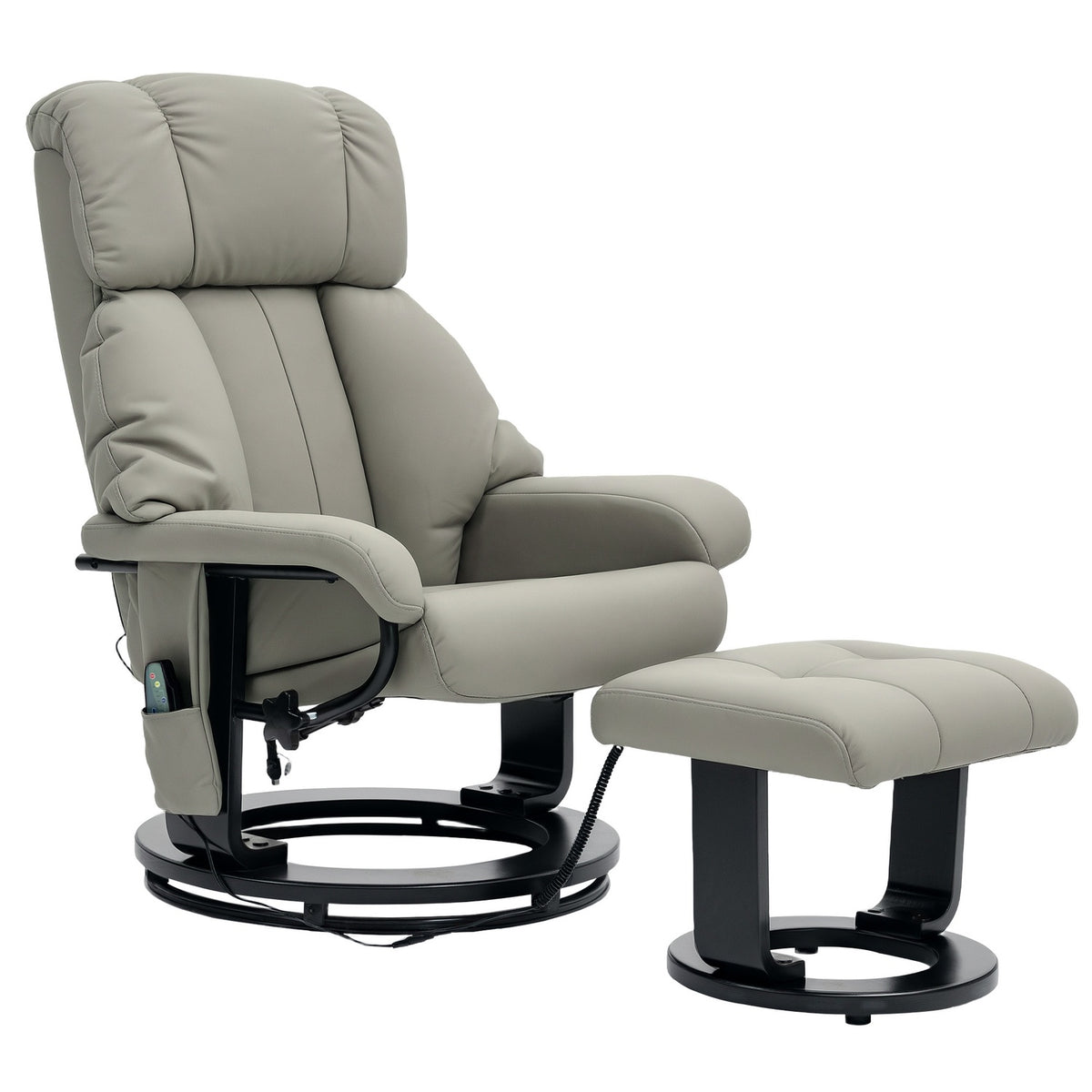 Relaxation chair with footstool, massage chair with reclining function, electric recliner with remote control, TV chair with side pocket, faux leather, gray