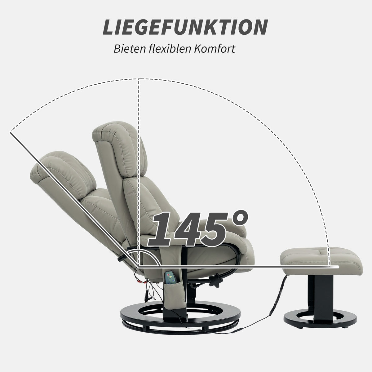Relaxation chair with footstool, massage chair with reclining function, electric recliner with remote control, TV chair with side pocket, faux leather, gray