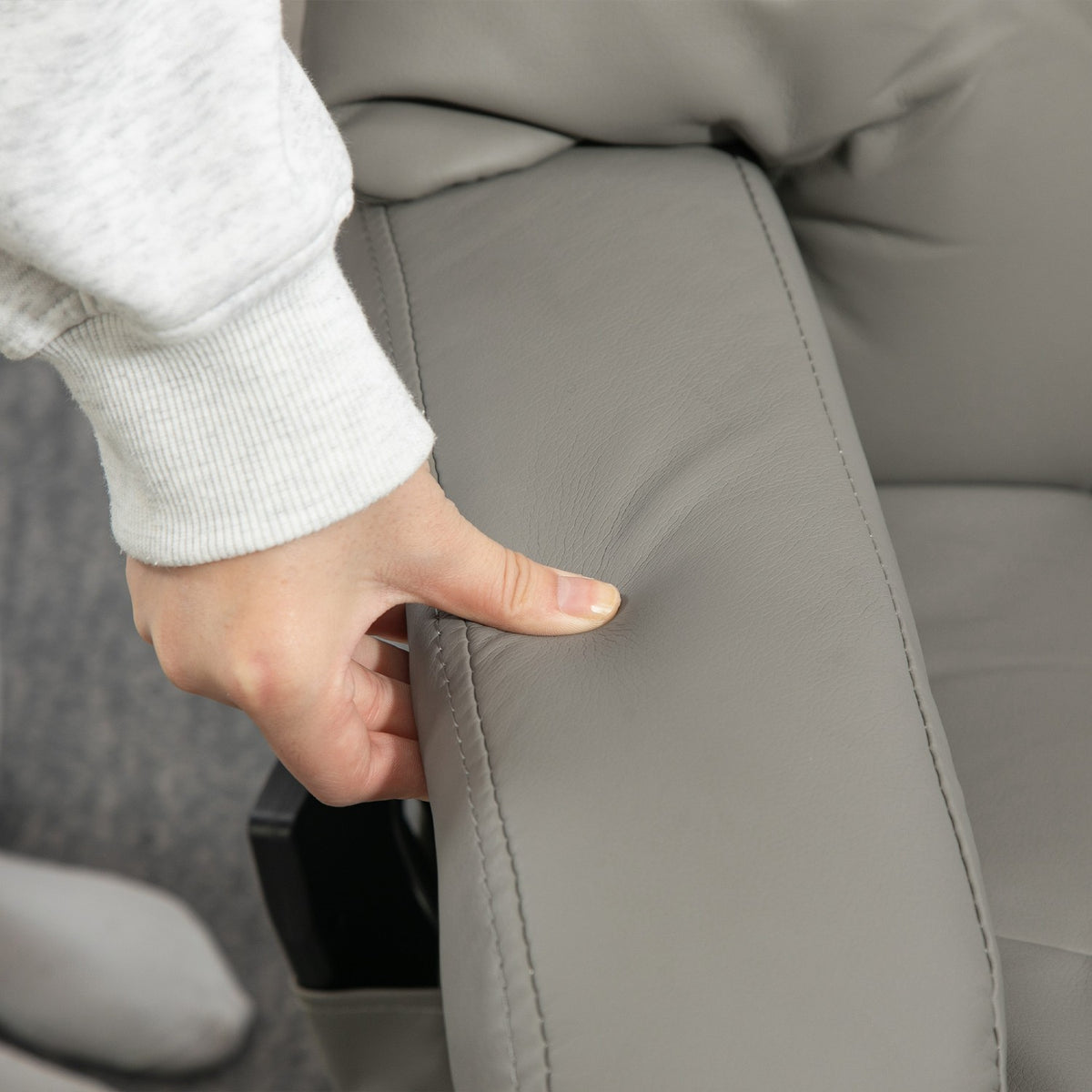 Relaxation chair with footstool, massage chair with reclining function, electric recliner with remote control, TV chair with side pocket, faux leather, gray