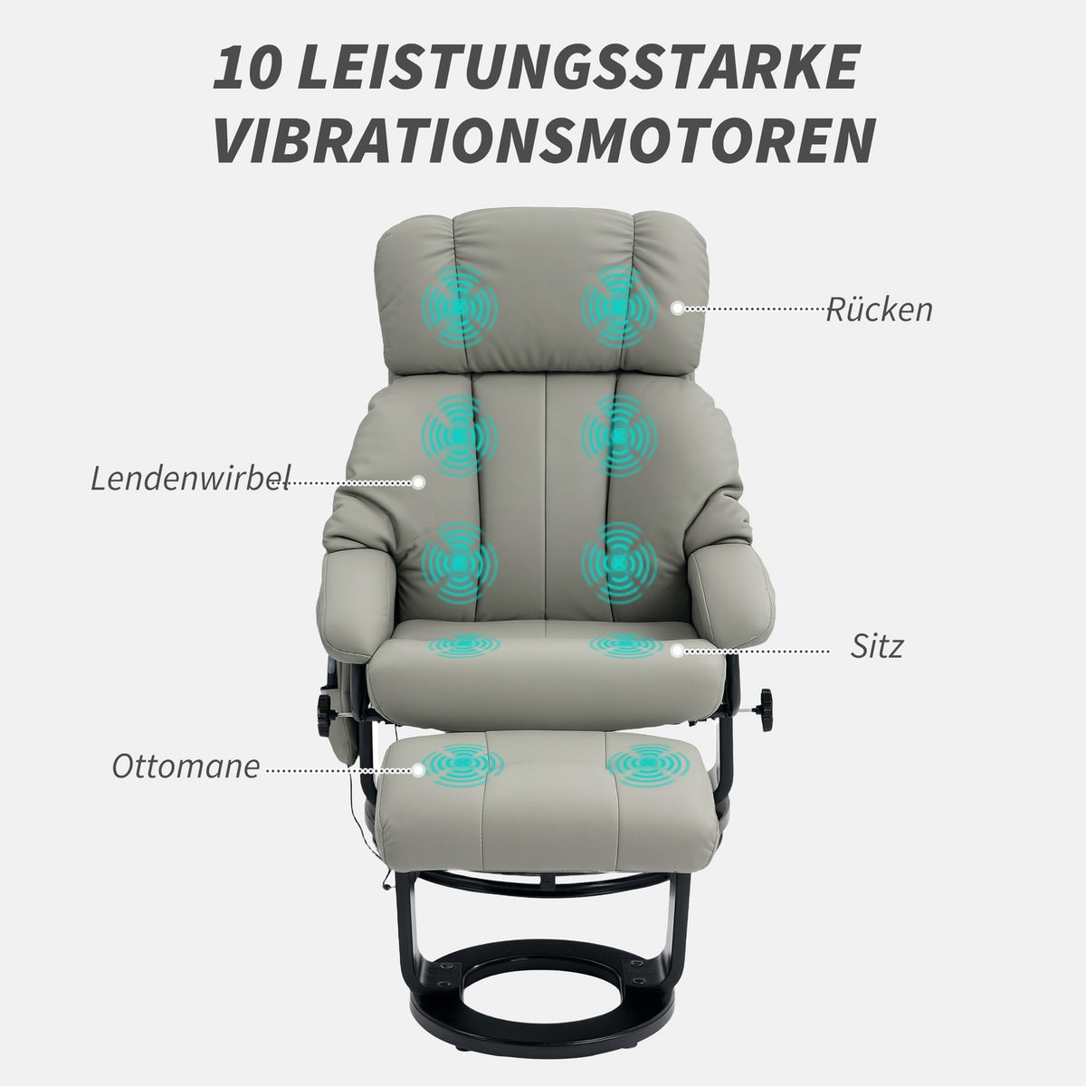 Relaxation chair with footstool, massage chair with reclining function, electric recliner with remote control, TV chair with side pocket, faux leather, gray