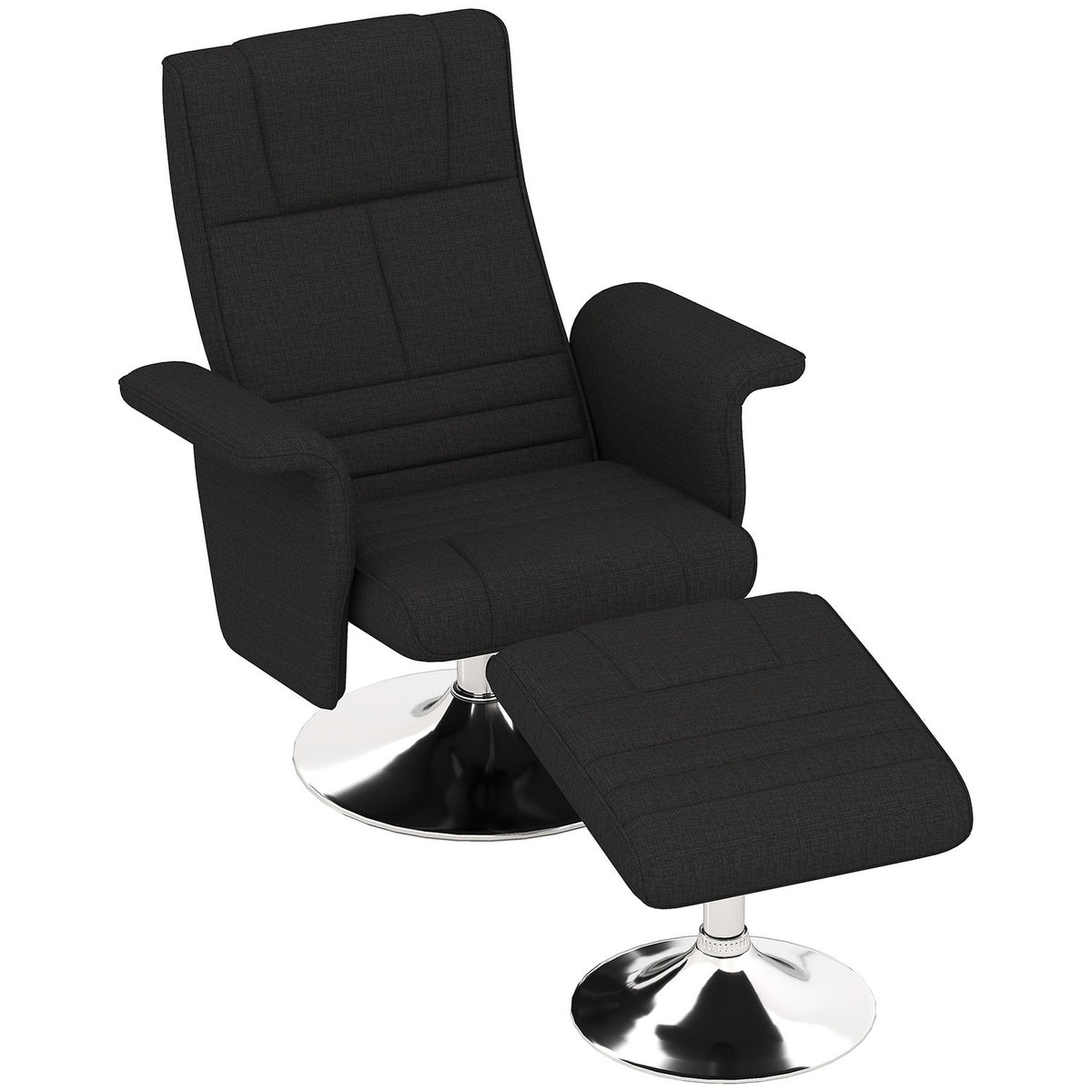 Relaxation chair with footstool, rotating massage chair with reclining function, 8 point vibration massage, electric TV chair with remote control, linen look, steel, black