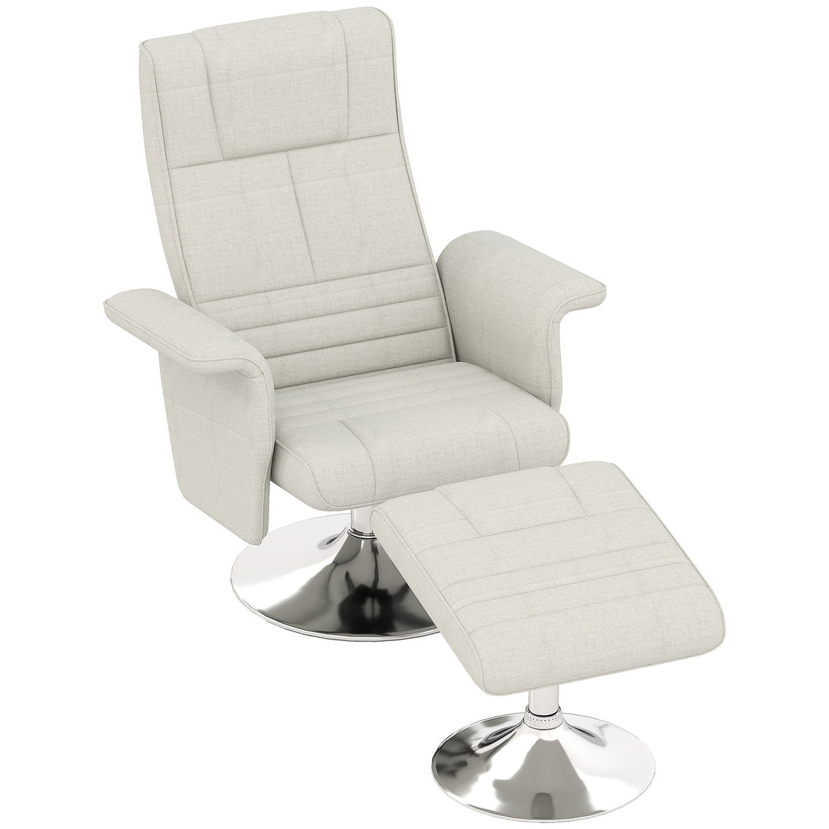 Relaxation chair with footstool, rotating massage chair with reclining function, 8 point vibration massage, electric TV chair with remote control, linen look, steel, cream white
