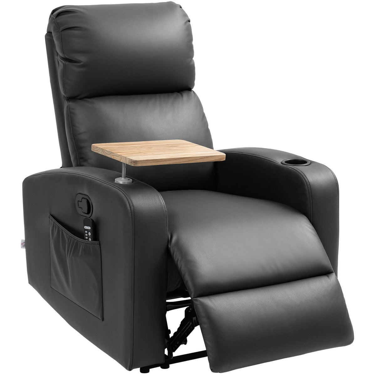Relaxation chair with massage function, TV chair with reclining function, rotating table, massage chair, recliner with remote control, spring, side pocket and cup holder, microfiber, black