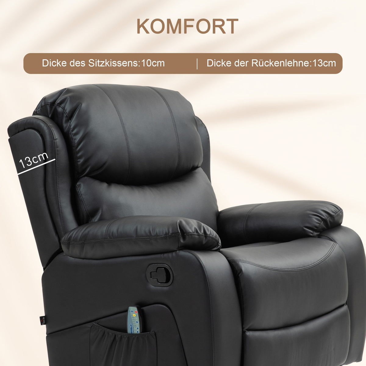 Relaxation chair with massage function, electric TV chair with reclining function, heating function, rotating massage chair with spring system