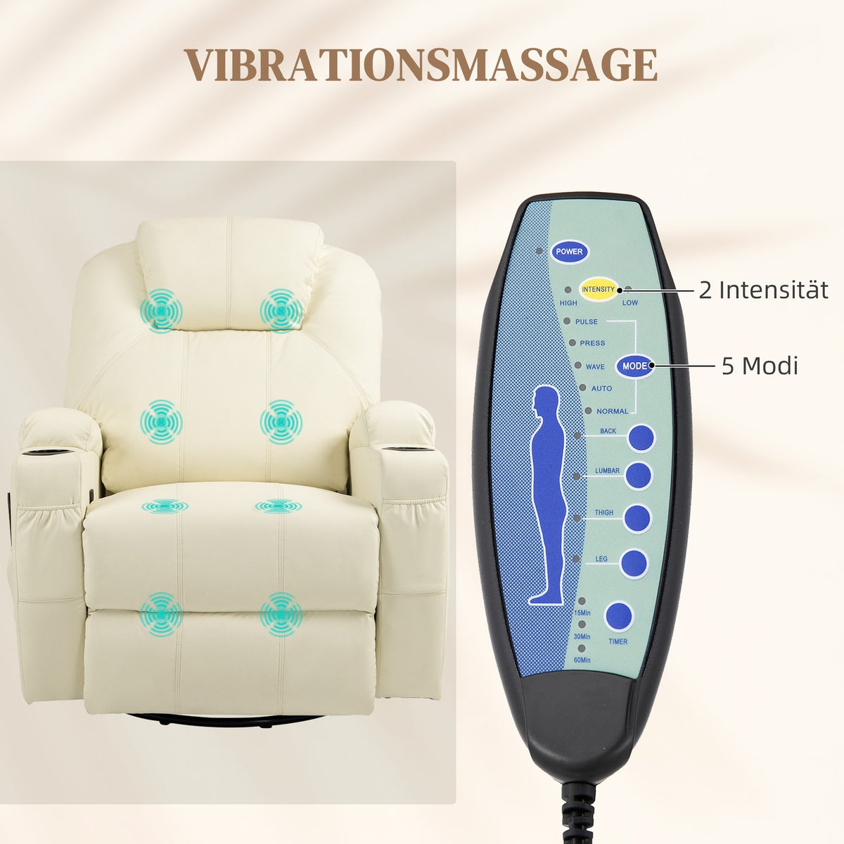 Relaxation chair with massage function, electric TV chair with reclining function, rocker function, spring system, remote control, massage chair