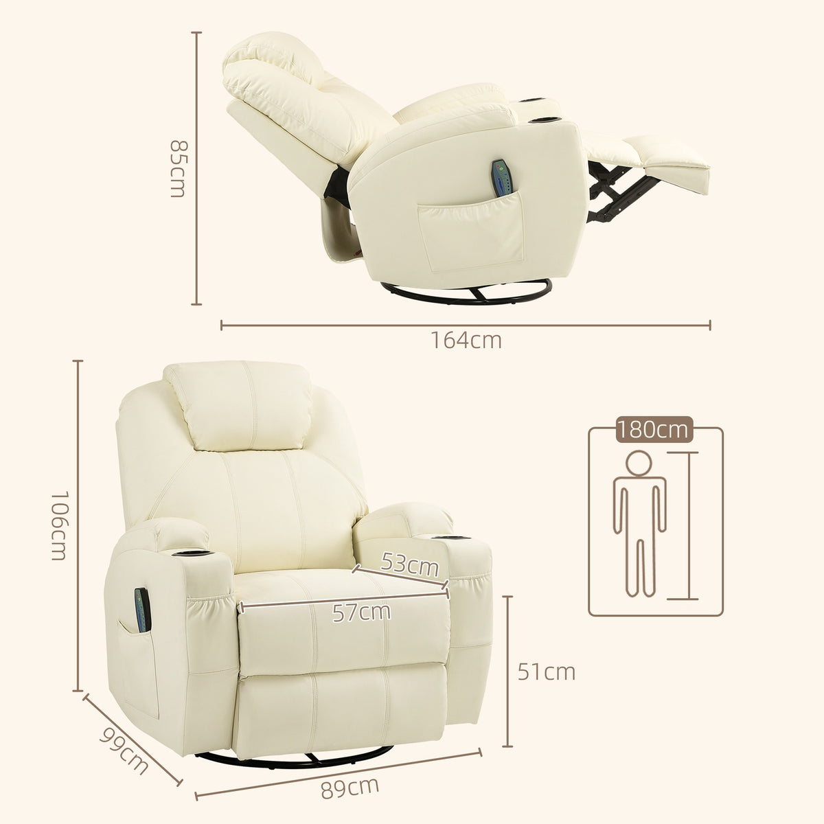 Relaxation chair with massage function, electric TV chair with reclining function, rocker function, spring system, remote control, massage chair