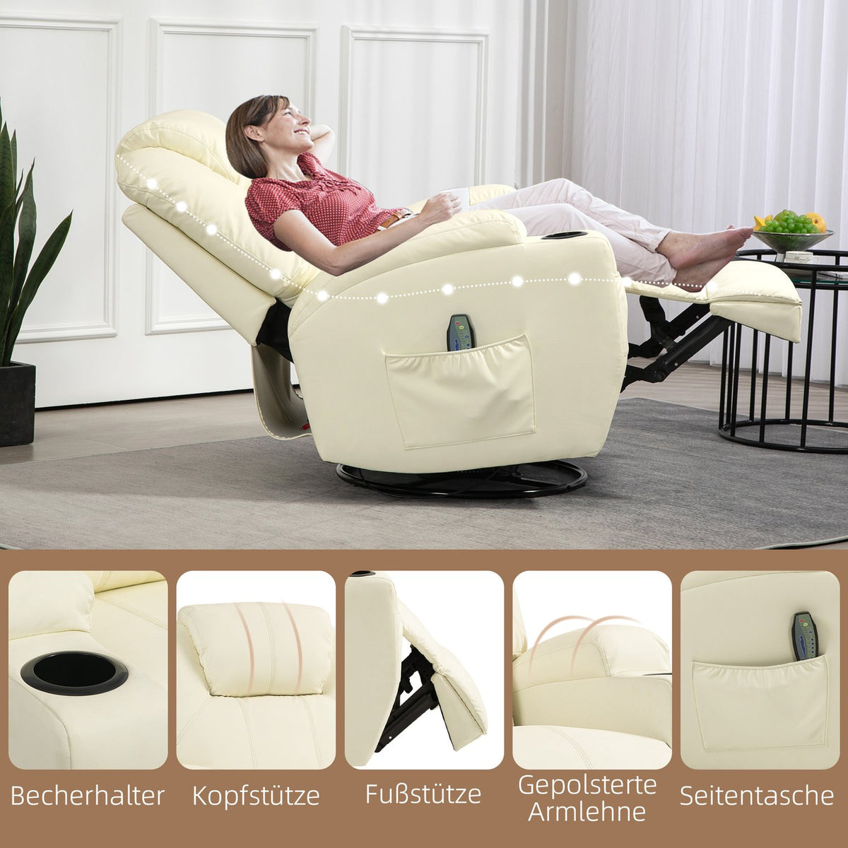 Relaxation chair with massage function, electric TV chair with reclining function, rocker function, spring system, remote control, massage chair