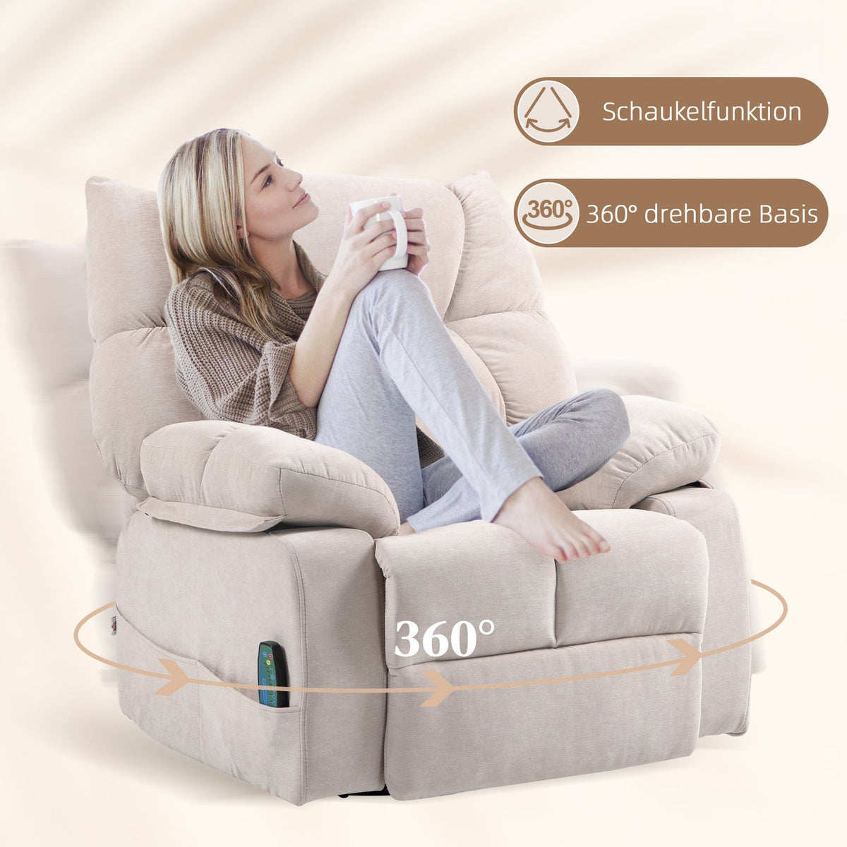 Relaxation chair with massage function, electric TV chair with warming function, reclining function, rotating massage chair with spring system