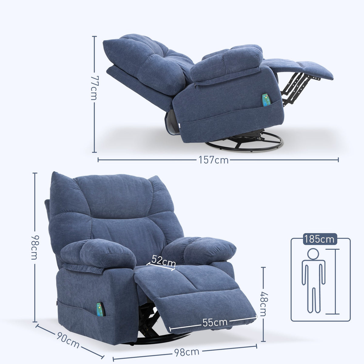 Relaxation chair with massage function, electric TV chair with warming function, reclining function, rotating massage chair with spring system