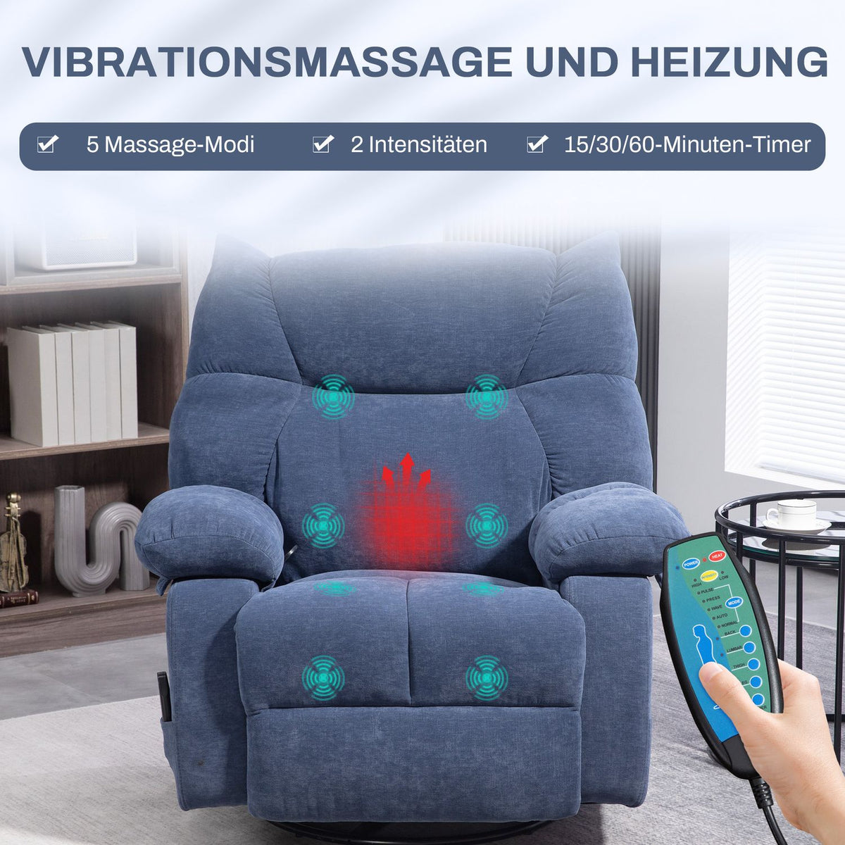Relaxation chair with massage function, electric TV chair with warming function, reclining function, rotating massage chair with spring system