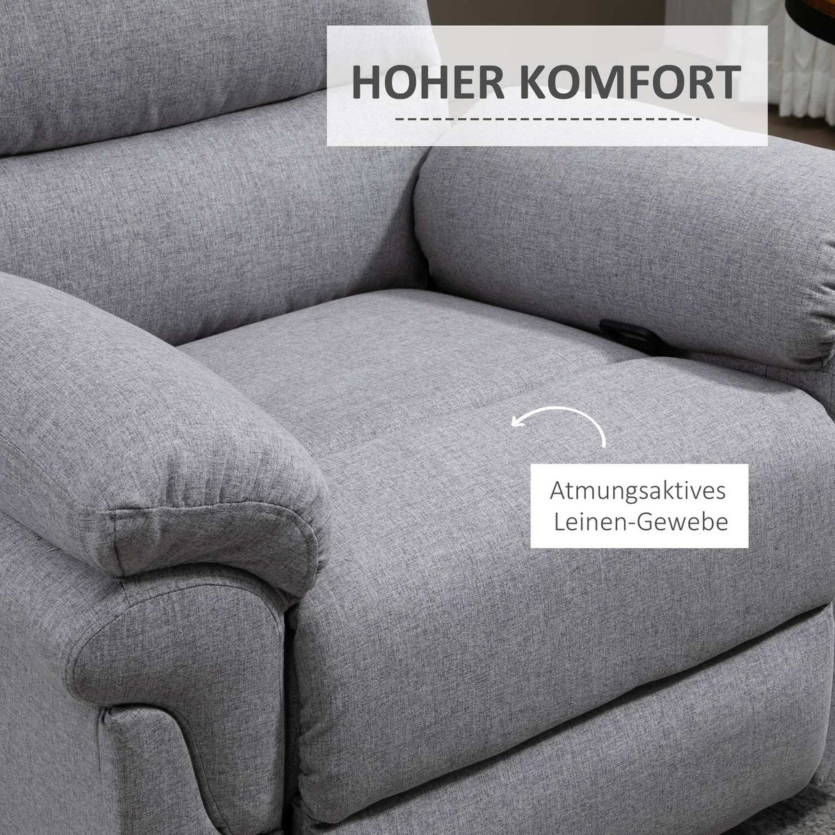 Relaxation chair with reclining function, 165° tilt, folding footrest, linen touch, recliner, TV chair, 91 x 92 x 102 cm, light gray