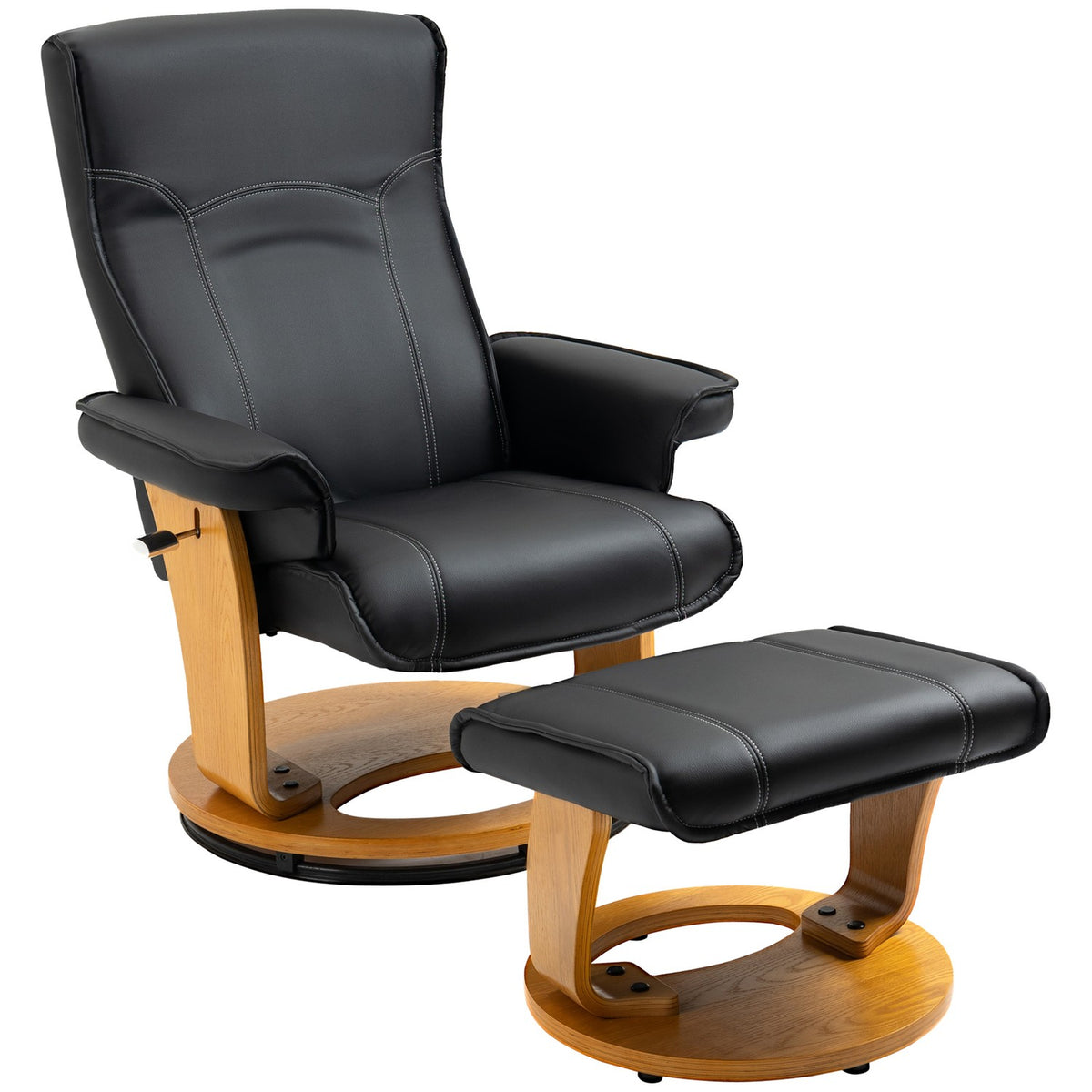 Relaxation chair with reclining function, TV chair, reclining chair with ottoman, rotatable up to 150 kg, faux leather, black