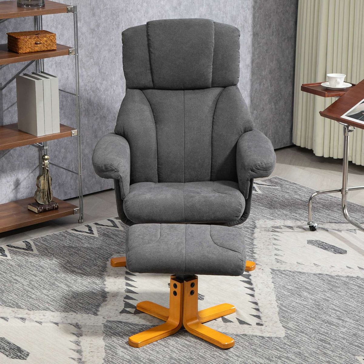 Relaxation chair with reclining function, lounge chair with stool, TV chair with a load capacity of up to 150 kg, for living room, bedroom, 79 x 80 x 104cm, dark gray