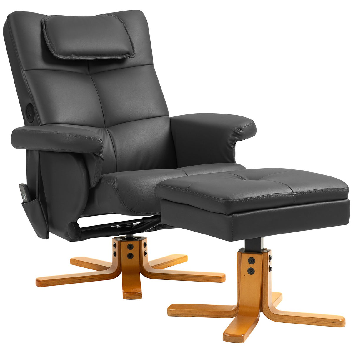 Relaxation chair with reclining function, massage chair with stool and storage space, TV chair with side pocket, faux leather, 78 x 86 x 93cm, black