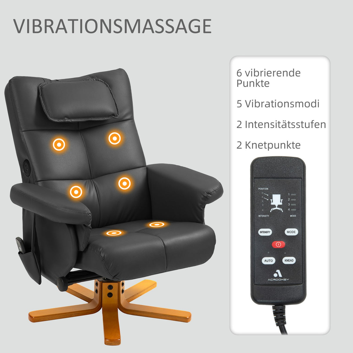 Relaxation chair with reclining function, massage chair with stool and storage space, TV chair with side pocket, faux leather, 78 x 86 x 93cm, black