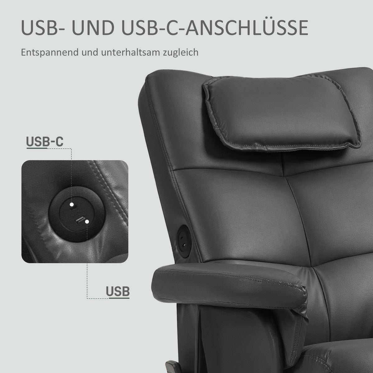 Relaxation chair with reclining function, massage chair with stool and storage space, TV chair with side pocket, faux leather, 78 x 86 x 93cm, black