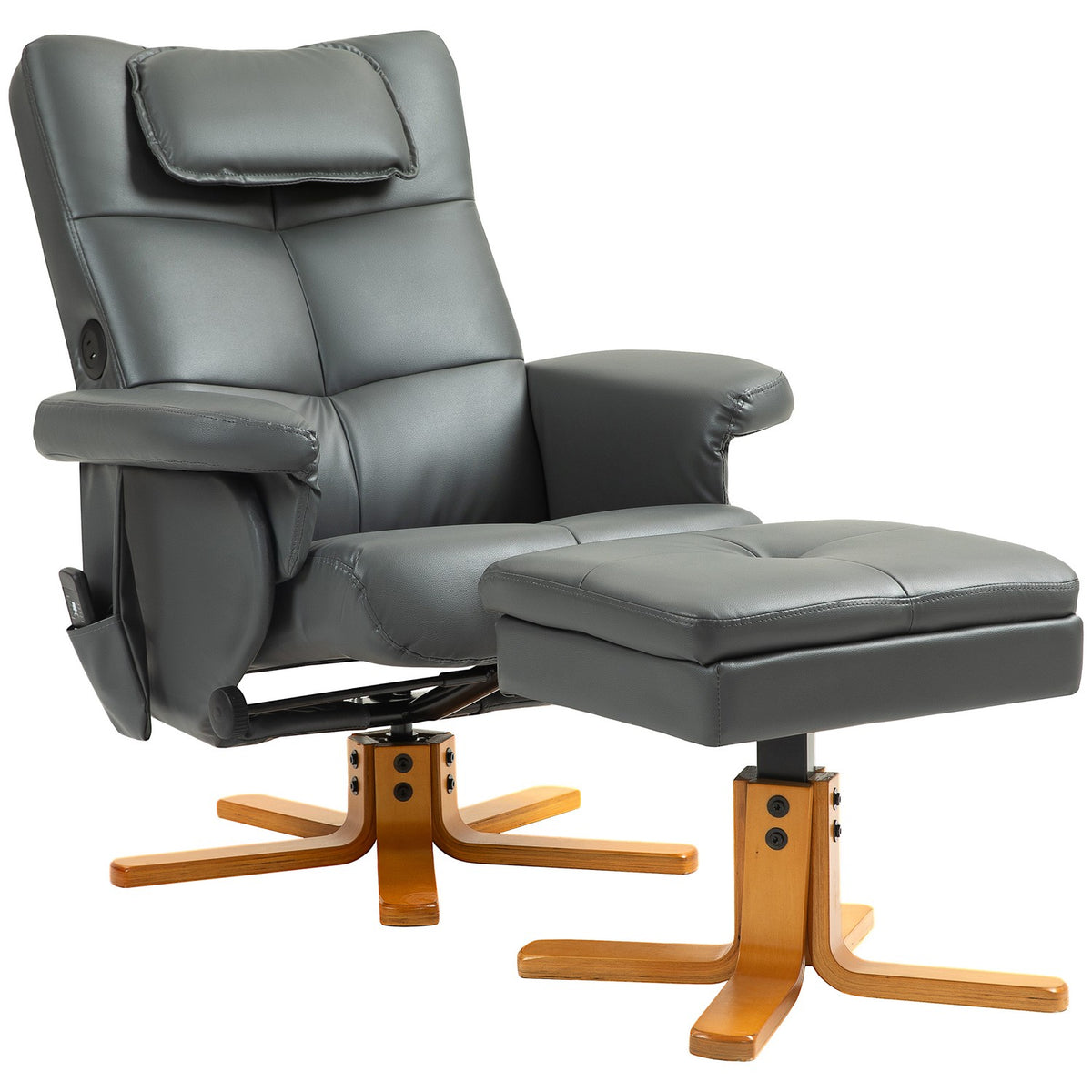 Relaxation chair with reclining function, massage chair with stool and storage space, TV chair with side pocket, faux leather, 78 x 86 x 93cm, dark grey