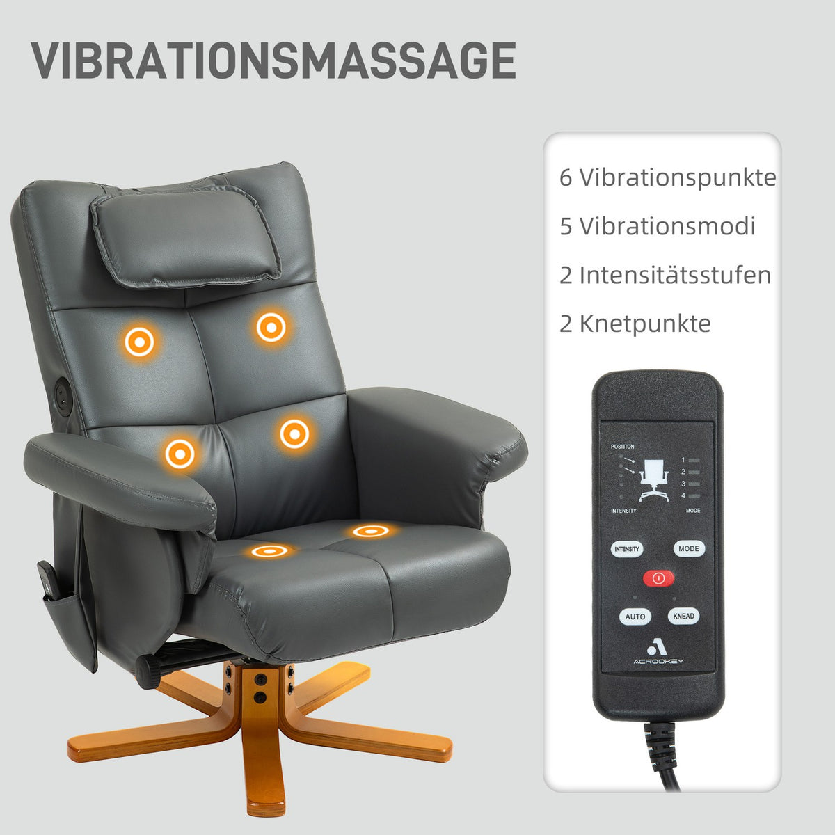 Relaxation chair with reclining function, massage chair with stool and storage space, TV chair with side pocket, faux leather, 78 x 86 x 93cm, dark grey