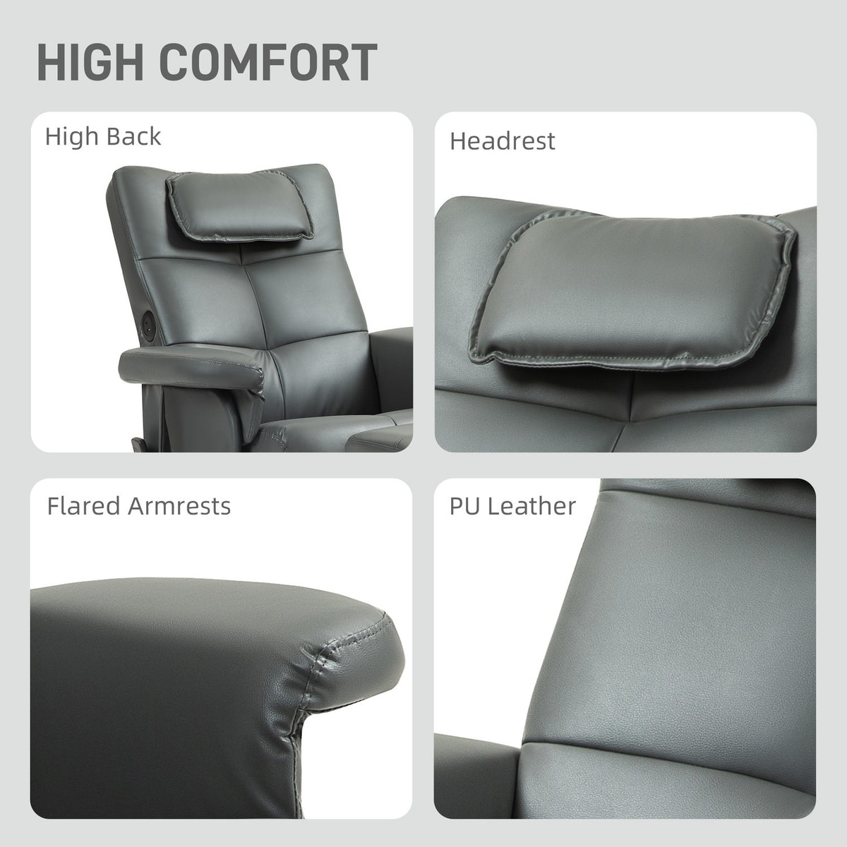 Relaxation chair with reclining function, massage chair with stool and storage space, TV chair with side pocket, faux leather, 78 x 86 x 93cm, dark grey