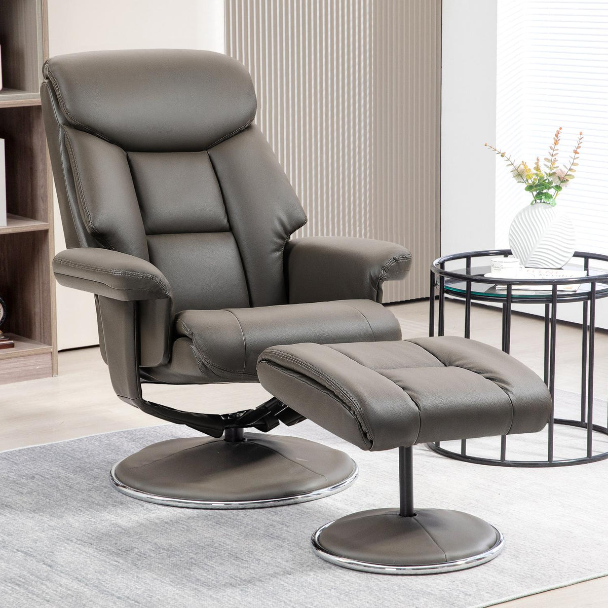 Relaxation chair with reclining function, rocker function, stool, backrest, TV chair TV armchair for bedroom, living room, faux leather