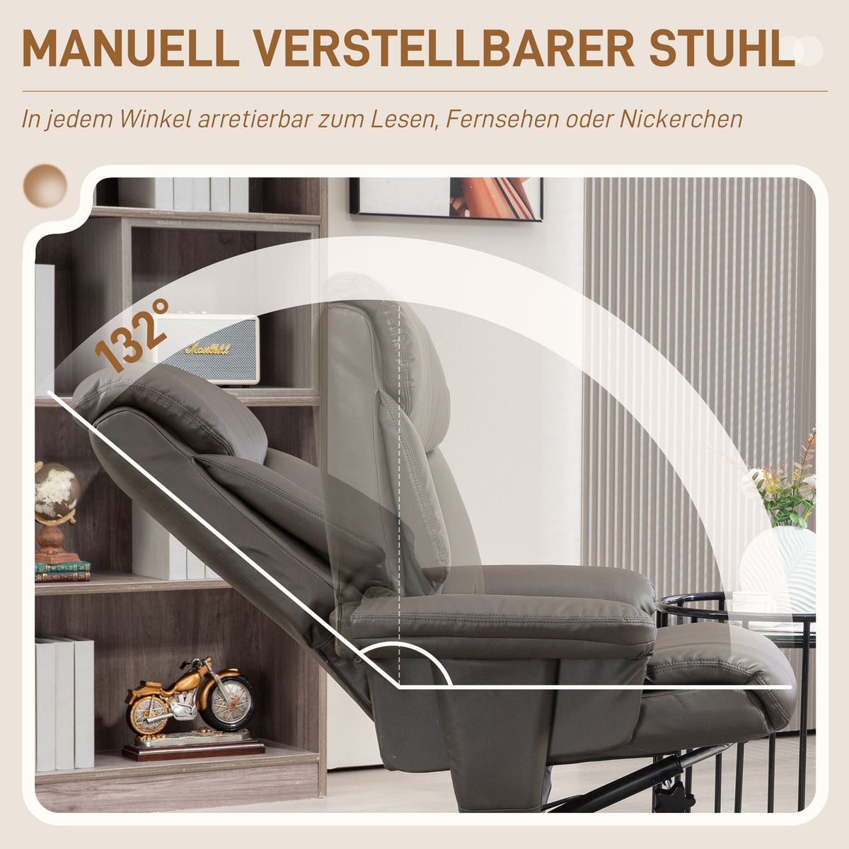 Relaxation chair with reclining function, rocker function, stool, backrest, TV chair TV armchair for bedroom, living room, faux leather
