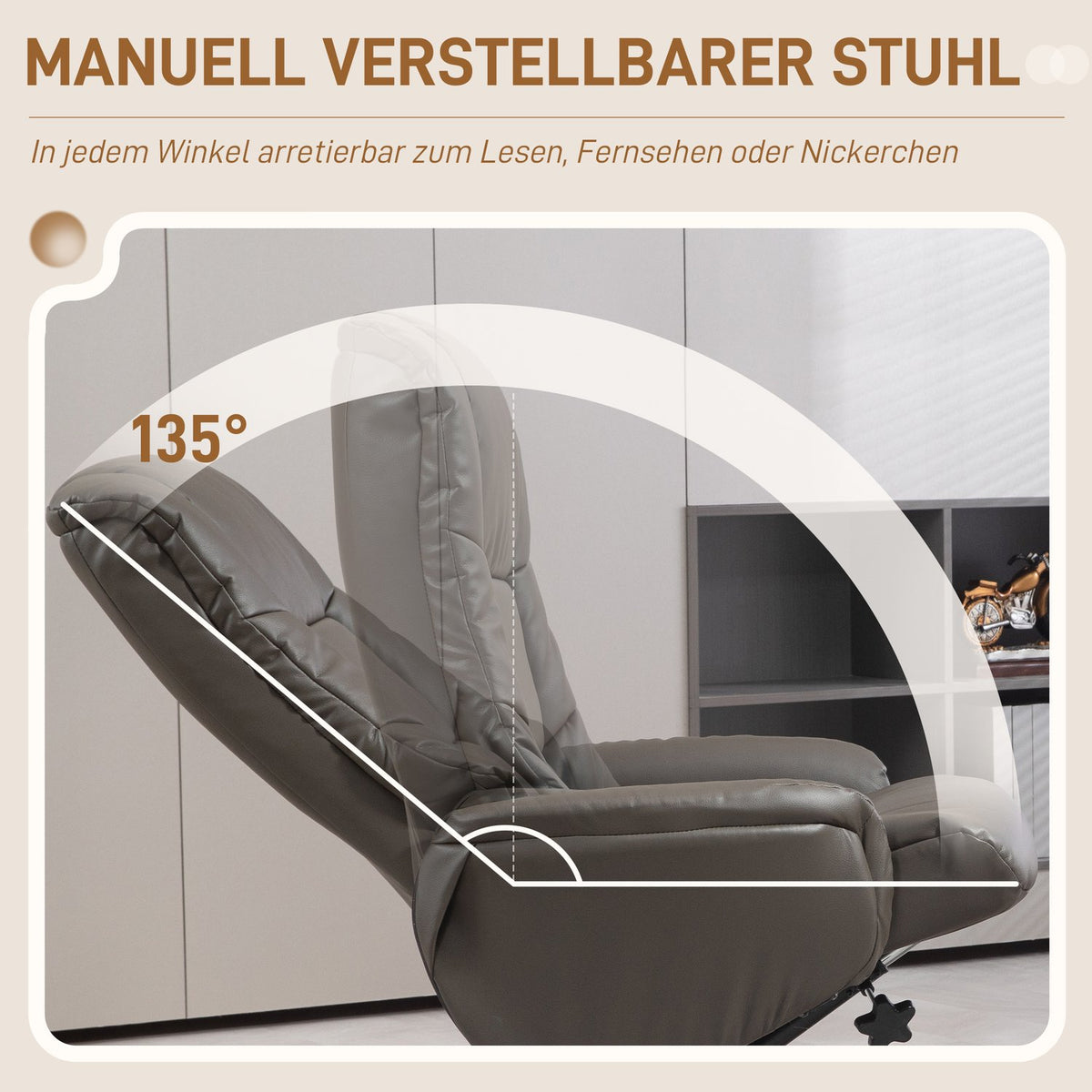 Relaxation chair with stool, 360° rotatable, 130° tiltable, with reclining function, high backrest, wooden frame, imitation leather, 76x85x104cm, black