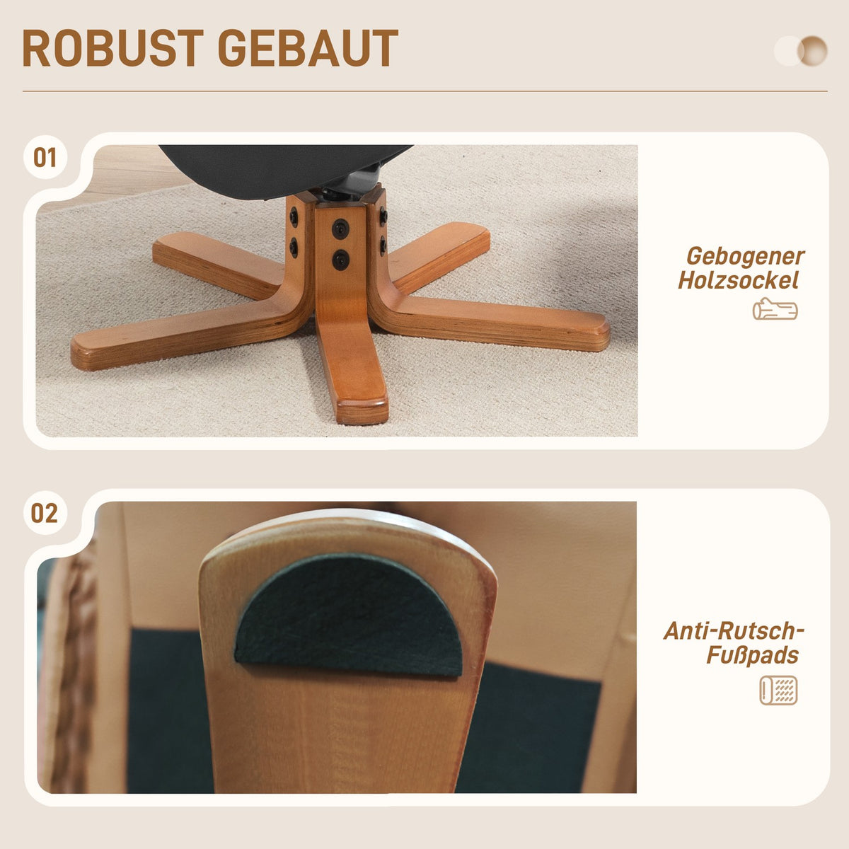 Relaxation chair with stool, 360° rotatable, 130° tiltable, with reclining function, high backrest, wooden frame, imitation leather, 76x85x104cm, black
