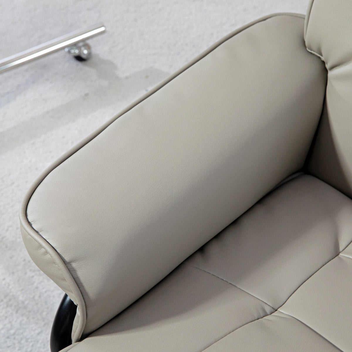 Relaxation chair with stool, 360° rotatable, 130° tiltable, with reclining function, high backrest, wooden frame, imitation leather, 76x85x104cm, gray