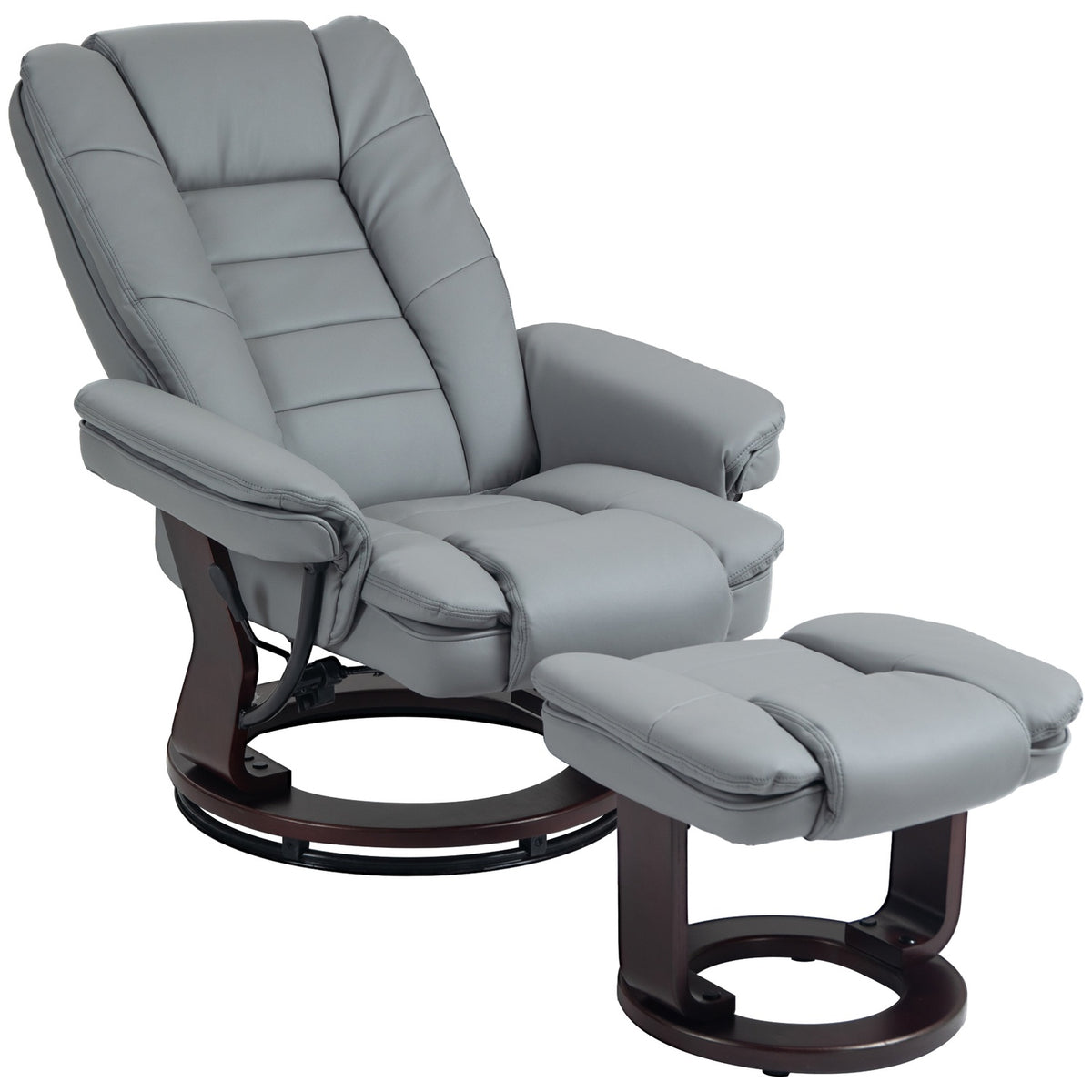 Relaxation chair with stool, 360° rotating TV chair with reclining function, TV chair, recliner, can hold up to 130 kg for living room, faux leather, gray