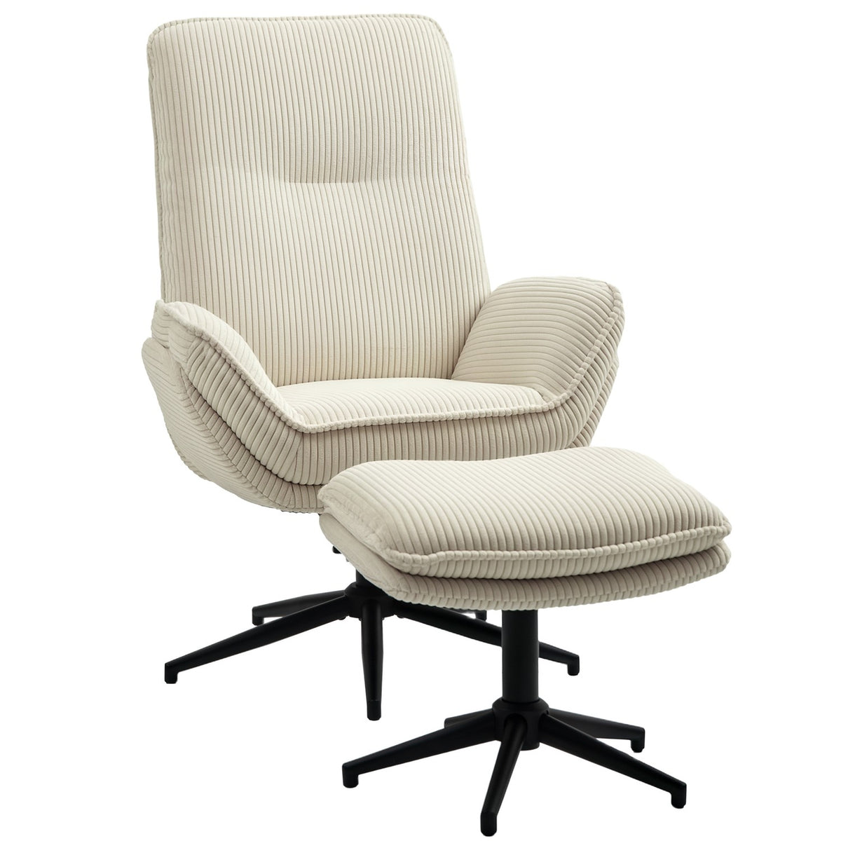 Relaxation chair with stool, 360° rotating TV chair with reclining function, TV chair with cord look, recliner for living room, bedroom, beige