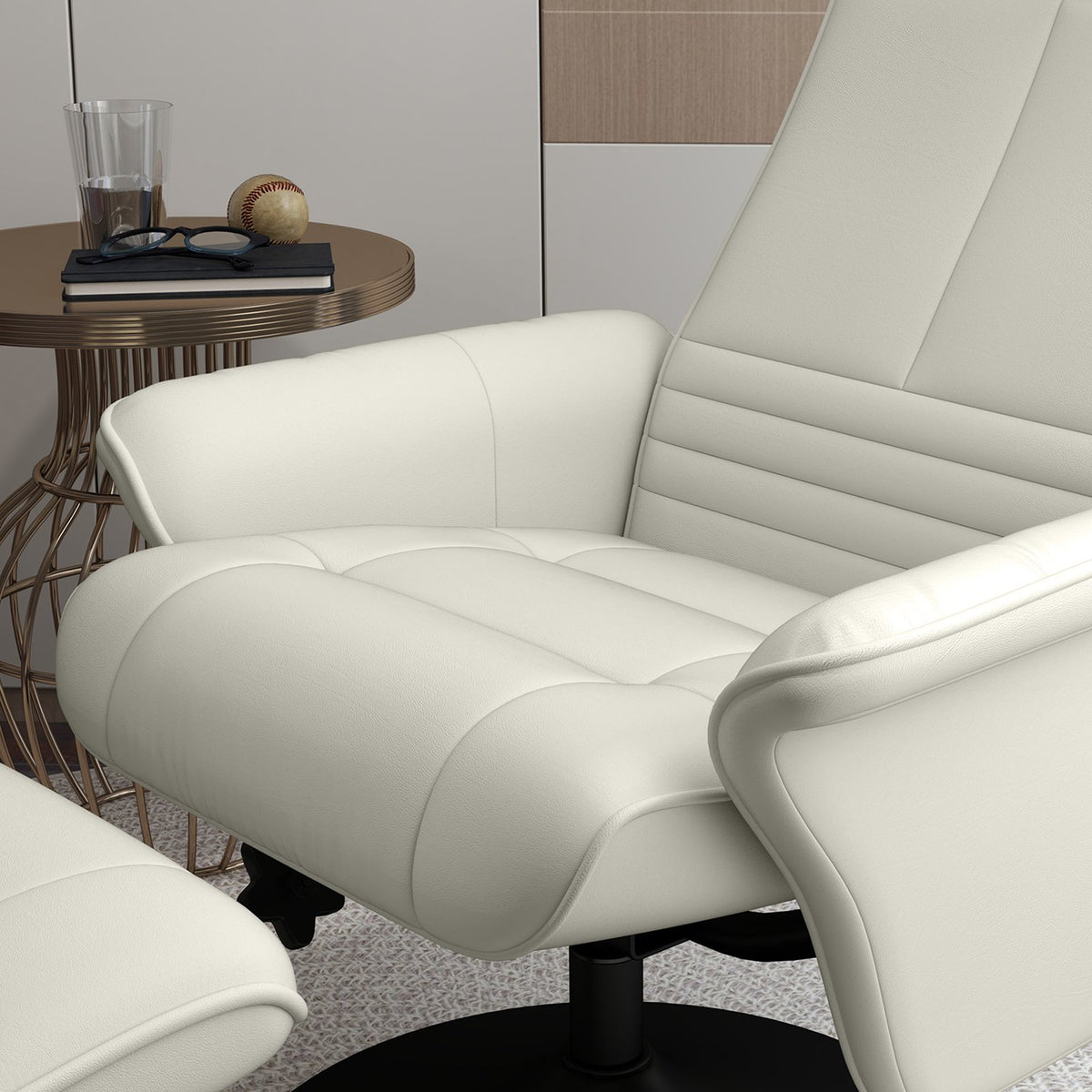 Relaxation chair with stool Rotating TV chair with reclining function, TV chair can hold up to 150 kg, reclining chair for living room, bedroom, microfiber cloth, cream white