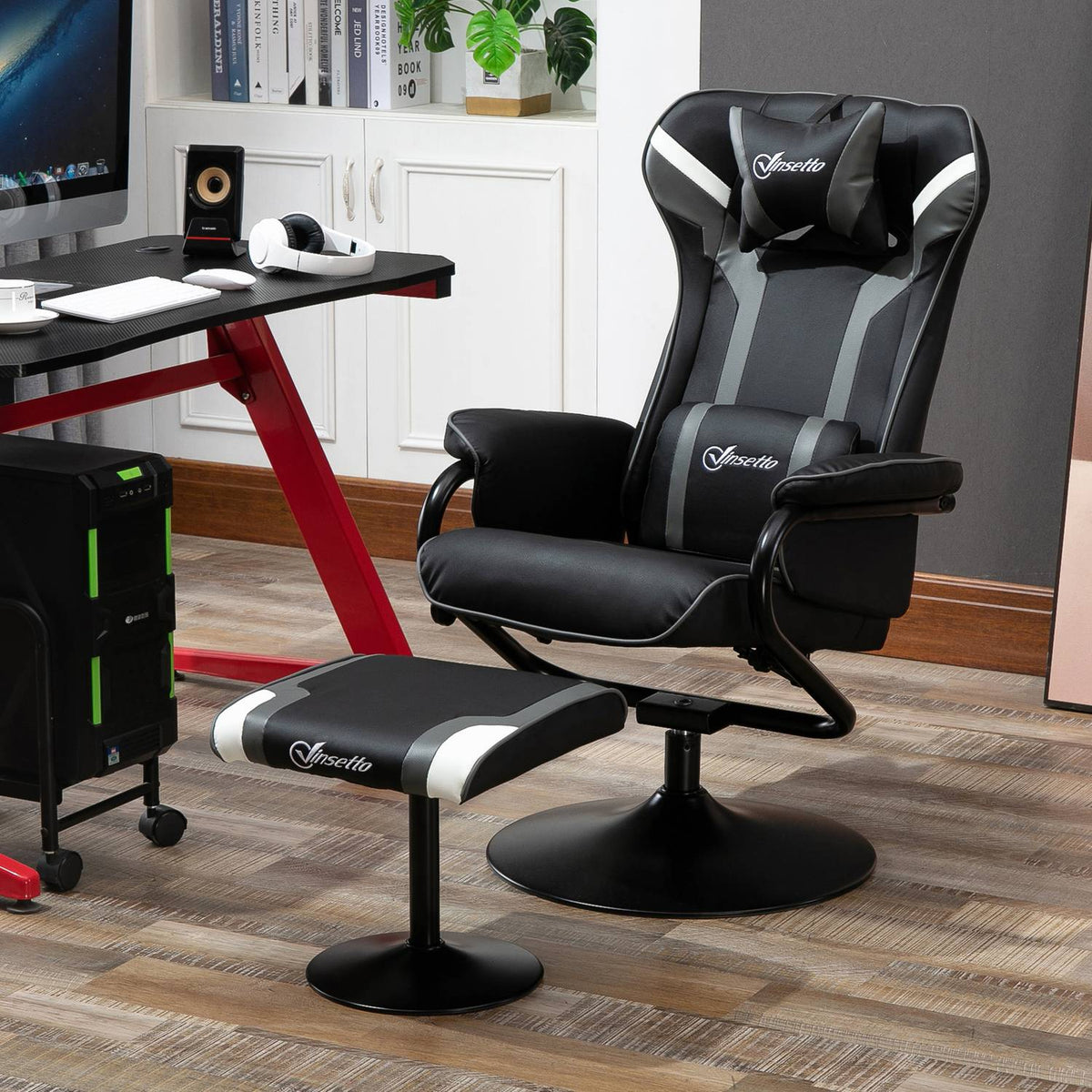 Relaxation chair with stool, TV chair and gaming lounger, 130° tiltable, black-gray, 67 x 82.5 x 103 cm for comfort & relaxation