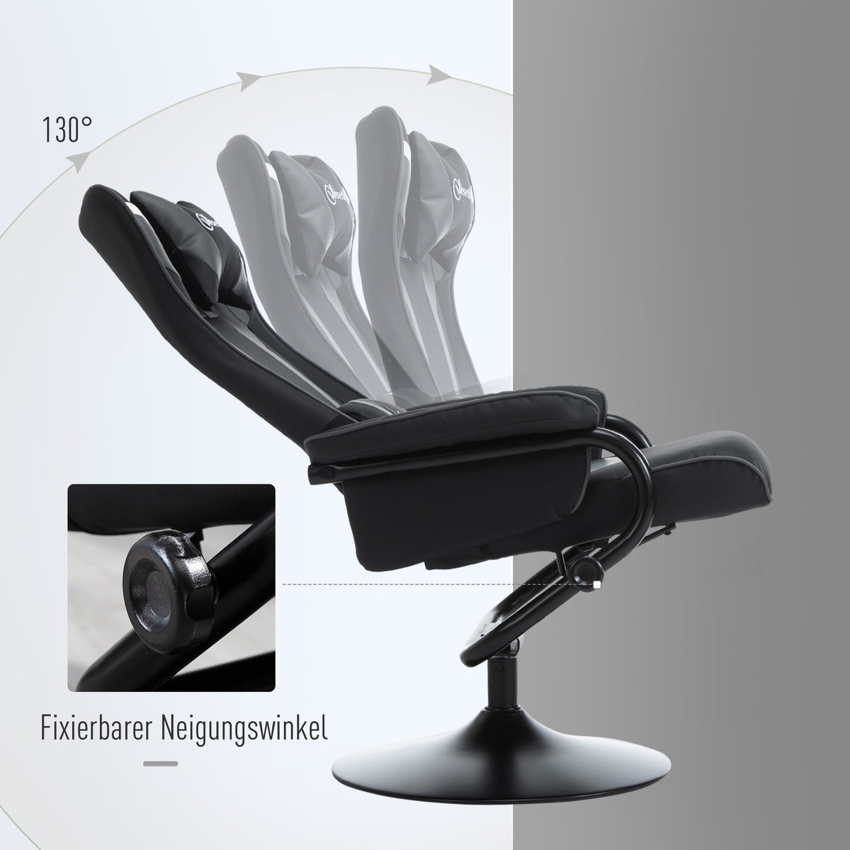 Relaxation chair with stool, TV chair and gaming lounger, 130° tiltable, black-gray, 67 x 82.5 x 103 cm for comfort & relaxation