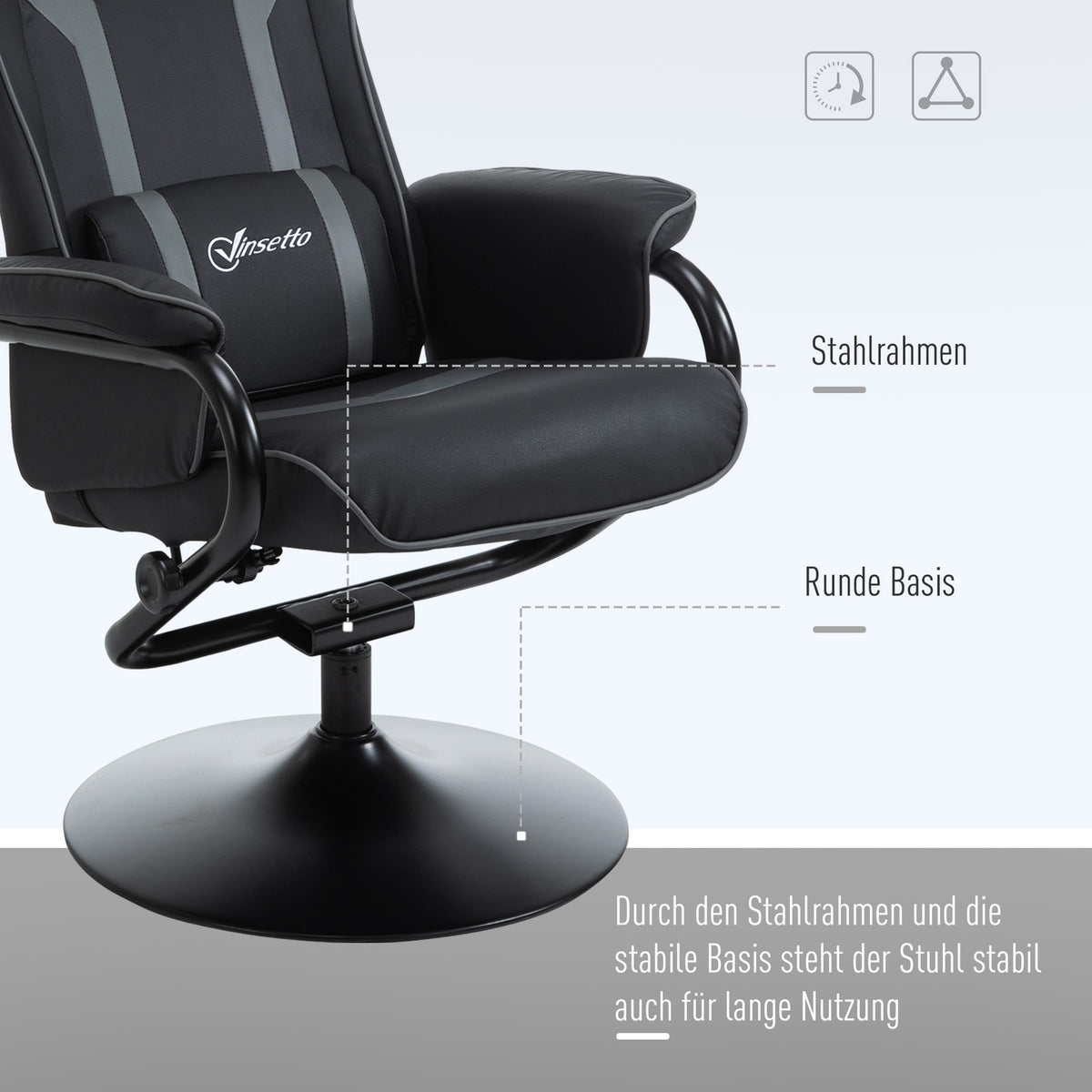 Relaxation chair with stool, TV chair and gaming lounger, 130° tiltable, black-gray, 67 x 82.5 x 103 cm for comfort & relaxation