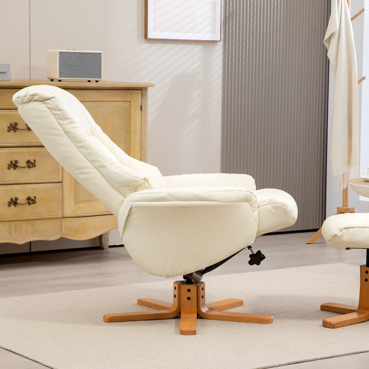 Relaxation chair with stool, TV chair with reclining function, rocker function, TV chair with high backrest, for living room, bedroom