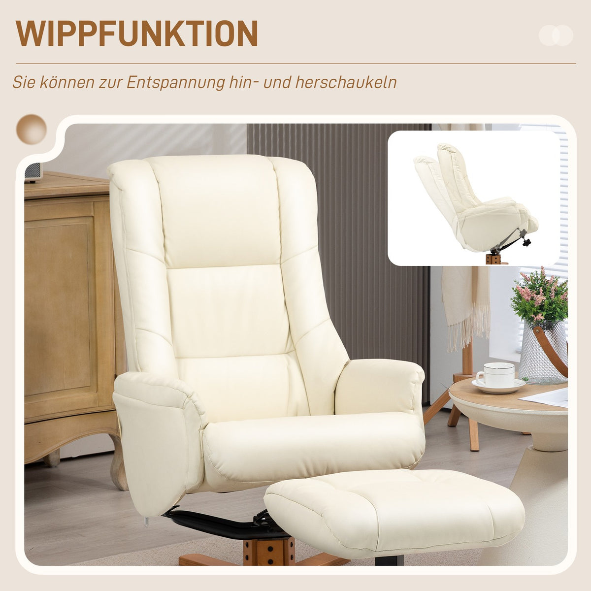 Relaxation chair with stool, TV chair with reclining function, rocker function, TV chair with high backrest, for living room, bedroom