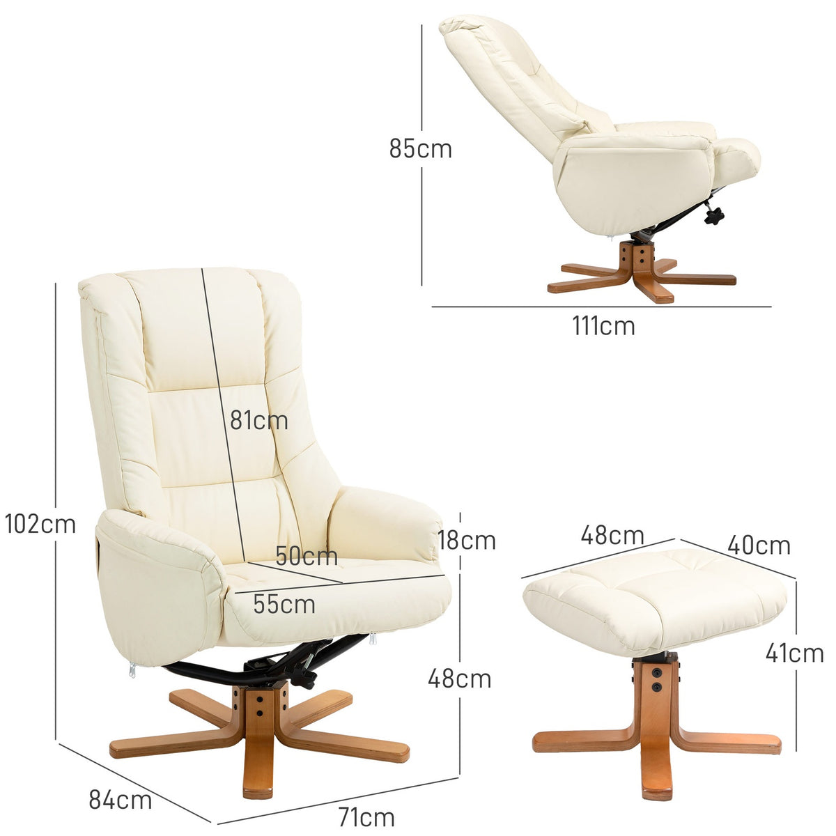 Relaxation chair with stool, TV chair with reclining function, rocker function, TV chair with high backrest, for living room, bedroom