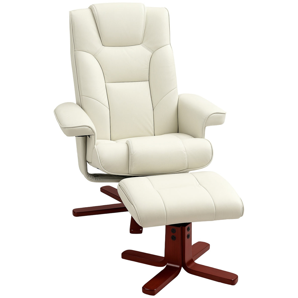 Relaxation chair with stool, TV chair with reclining function, rocker function, padded reclining chair with adjustable backrest, up to 150 kg, for living room, faux leather, cream white