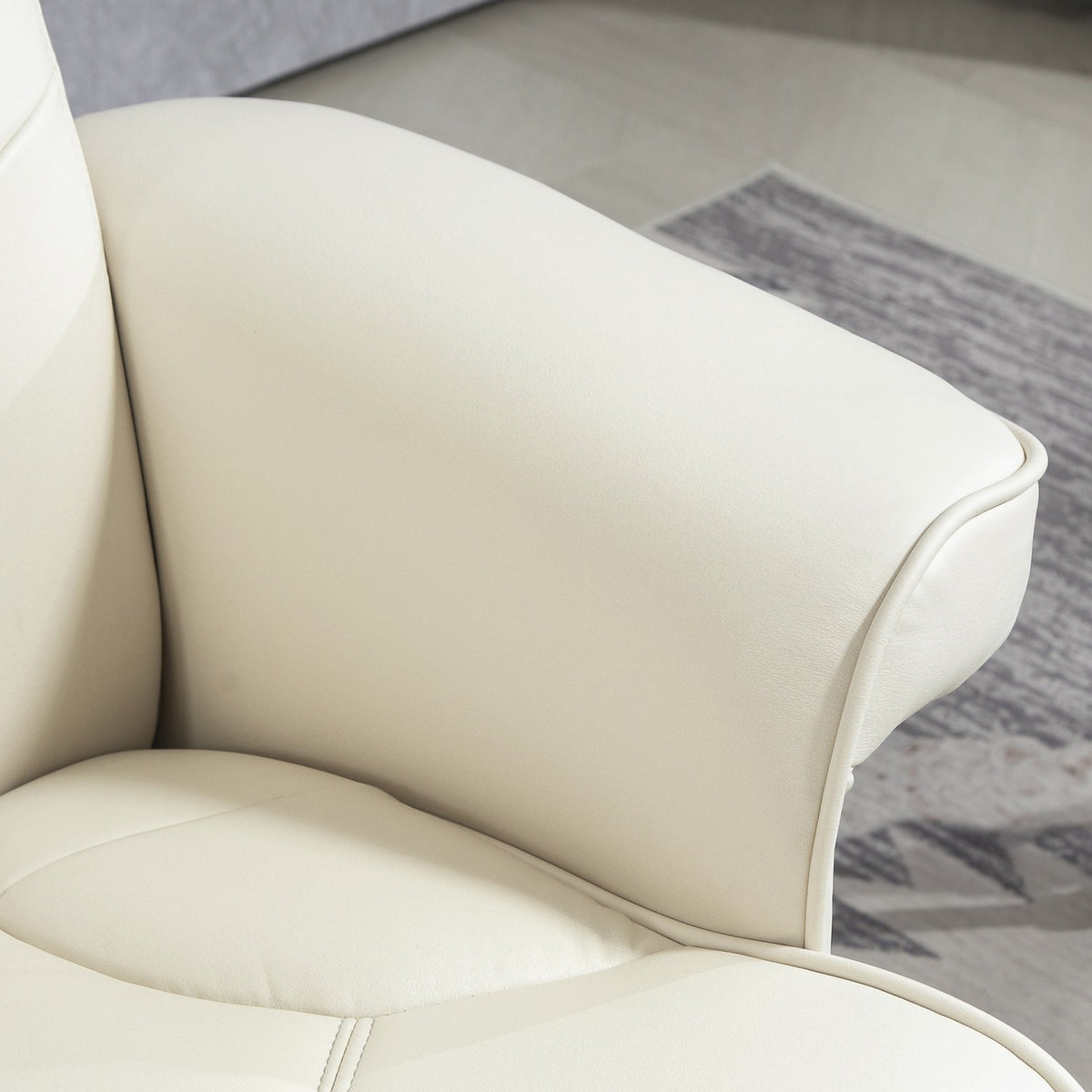 Relaxation chair with stool, TV chair with reclining function, rocker function, padded reclining chair with adjustable backrest, up to 150 kg, for living room, faux leather, cream white